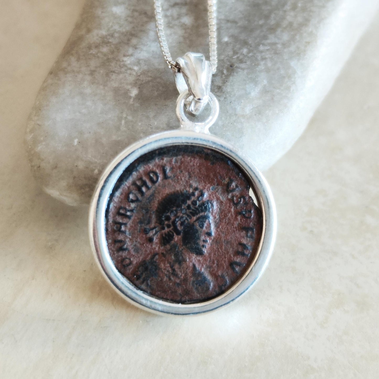 Antique Silver Medallion of Roman Emperor Arcadius, Early Christian Coin Men Jewelry