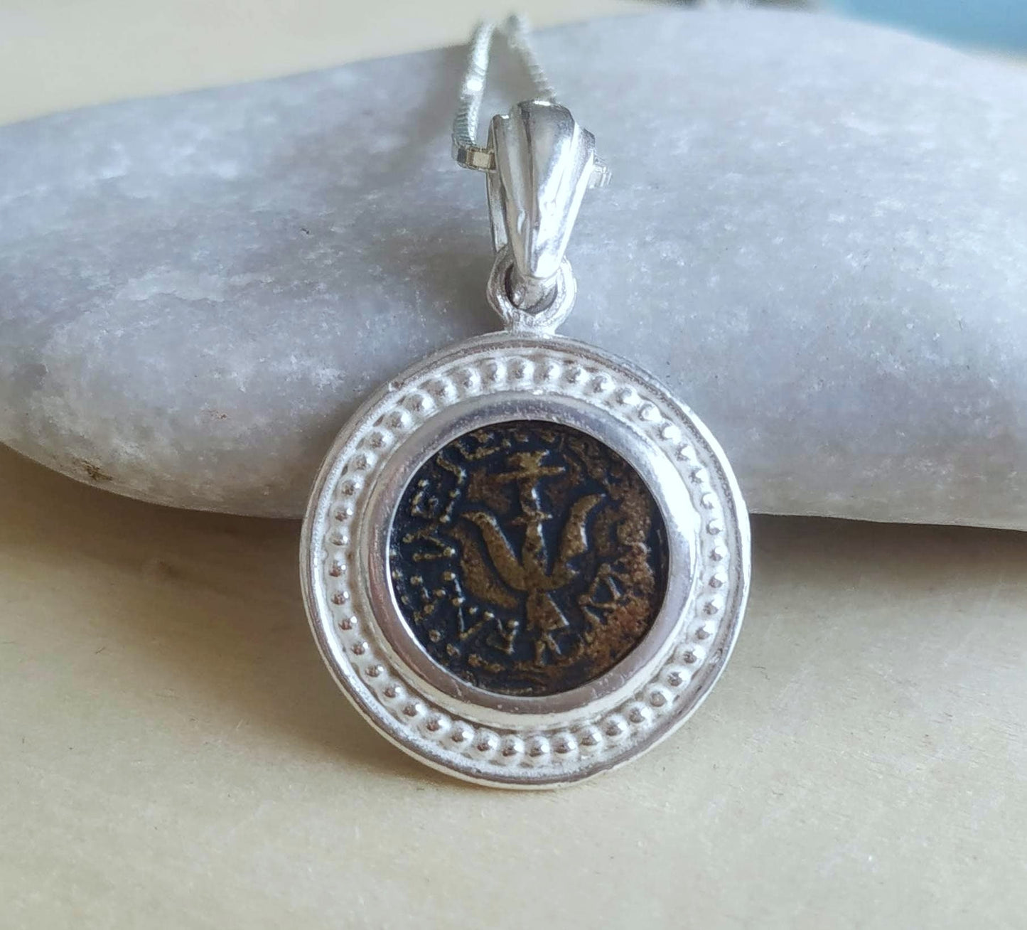 Widow's Mite Coin Replica Necklace, ancient coin silver pendant, Christian Biblical jewelry, Unisex Christmas gift Idea, Coin Charm