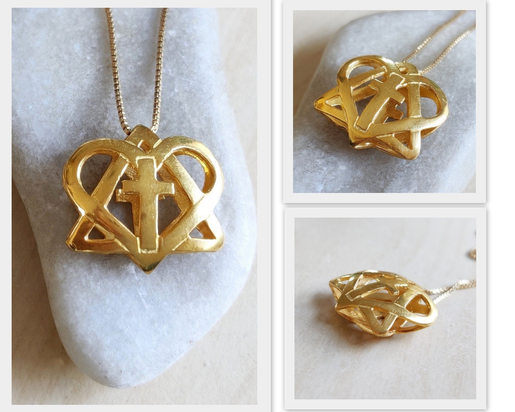Star of David Cross Pendant: Interfaith Heart Shaped Necklace, Handmade in Israel Barr Designs