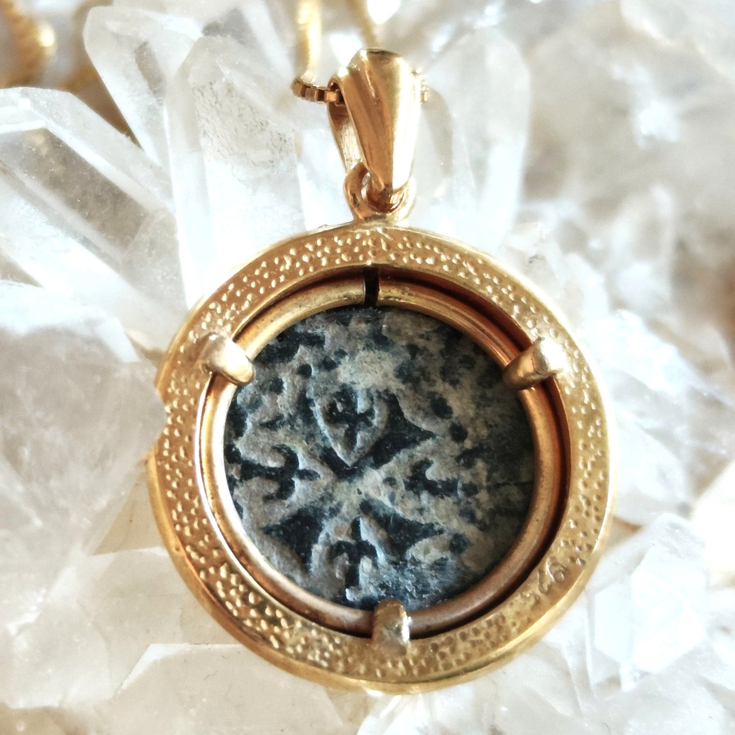 Authentic Crusader Coin Necklace, Horse Coin Gold Plated Pendant, Christian Latin Cross Pendant, Knights Templar Jewelry, Vintage Necklace