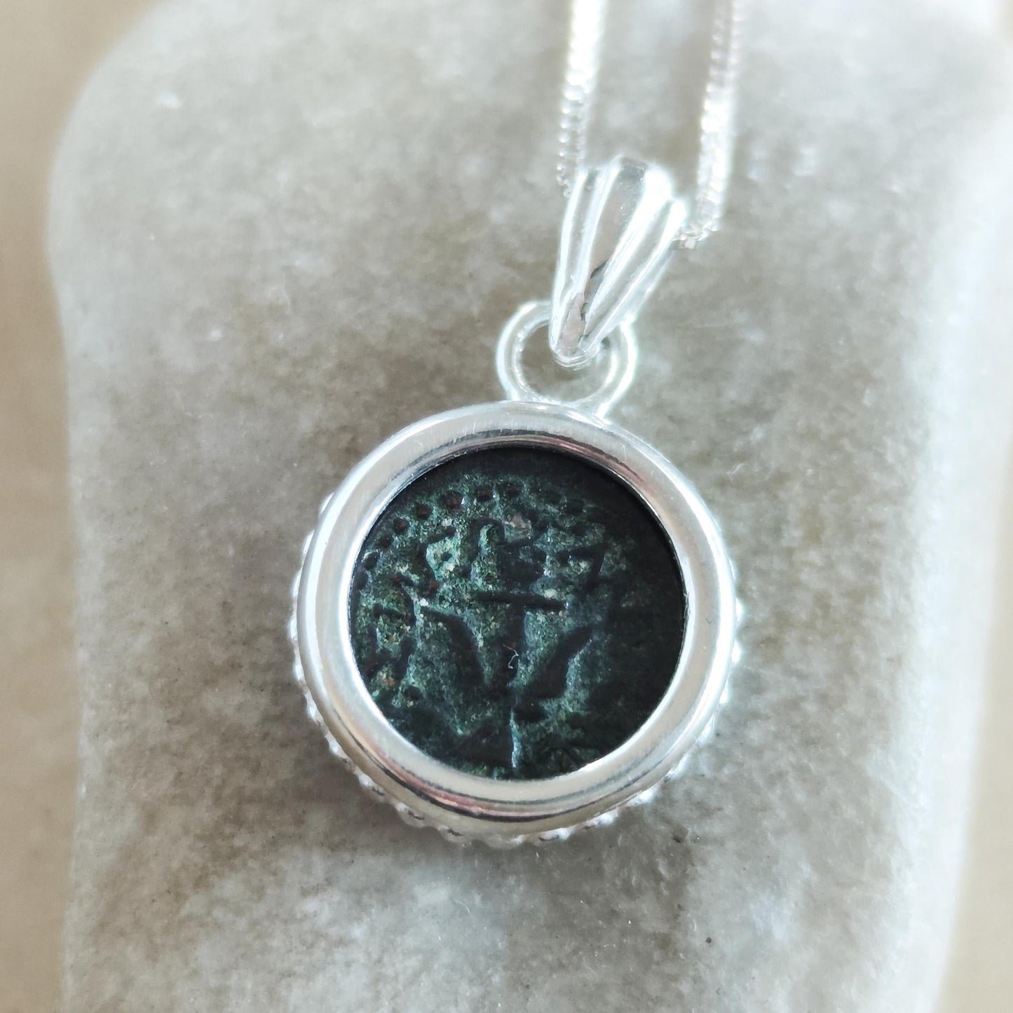 Widow's Mite Coin Pendant: Ancient Judea Bronze, Sterling Silver Charm Barr Designs
