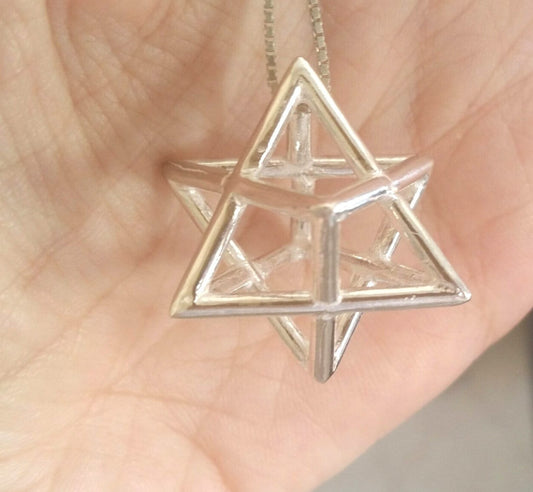 Large Sterling Silver Merkaba Pendant: Sacred Geometry Necklace Barr Designs