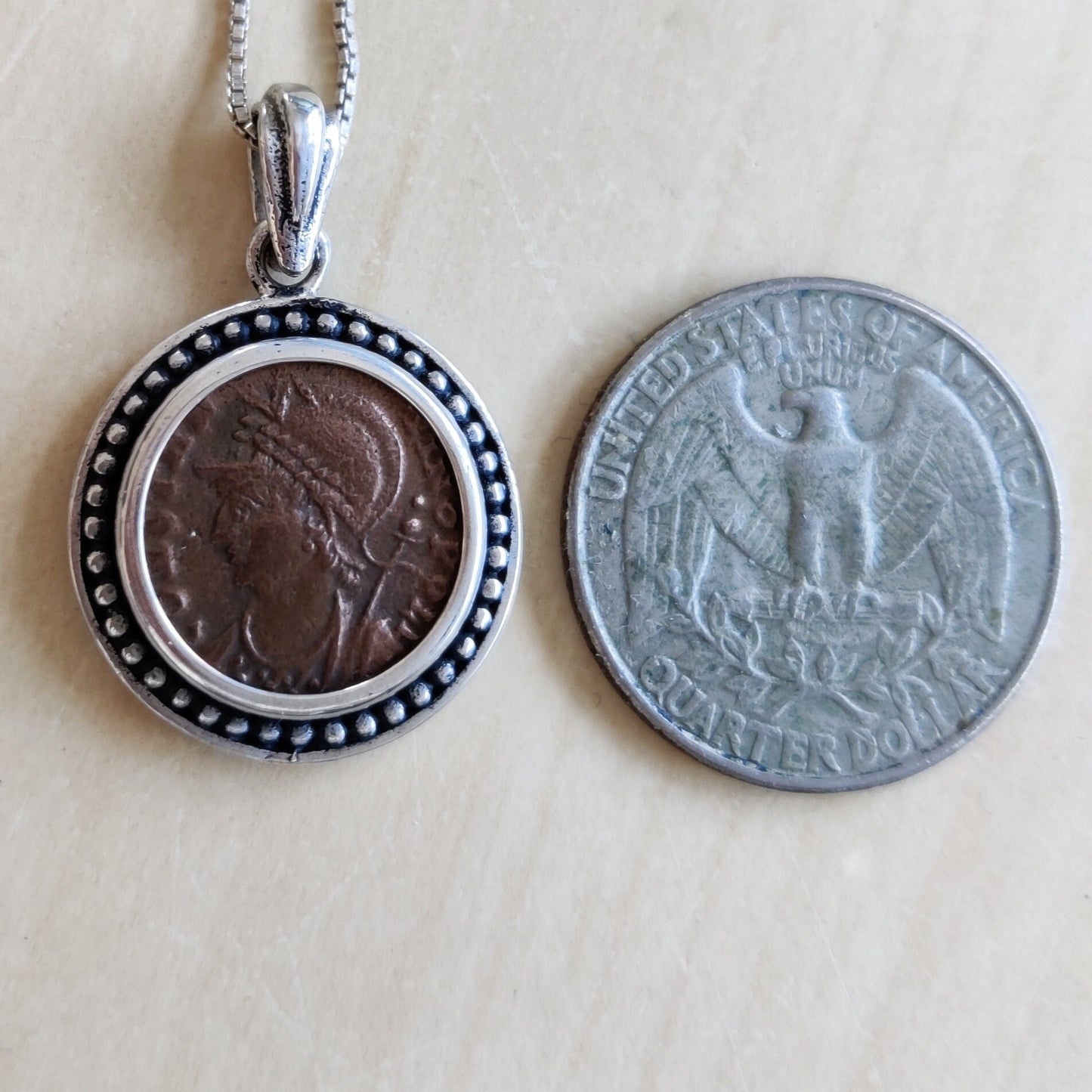 Genuine Certified Roman Coin Silver Necklace of Emperor Constantius, ancient bronze coin pendant, men gift, vintage style unisex Medallion