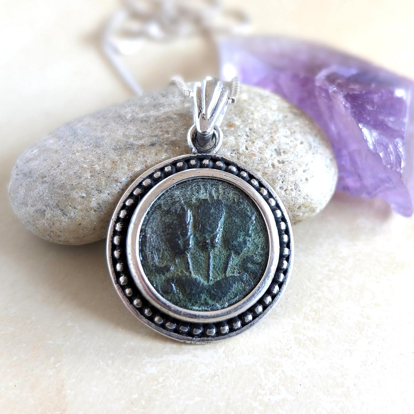 Antique Roman Coin Pendant: Herod Agrippa, Sterling Silver, History Gift Barr Designs