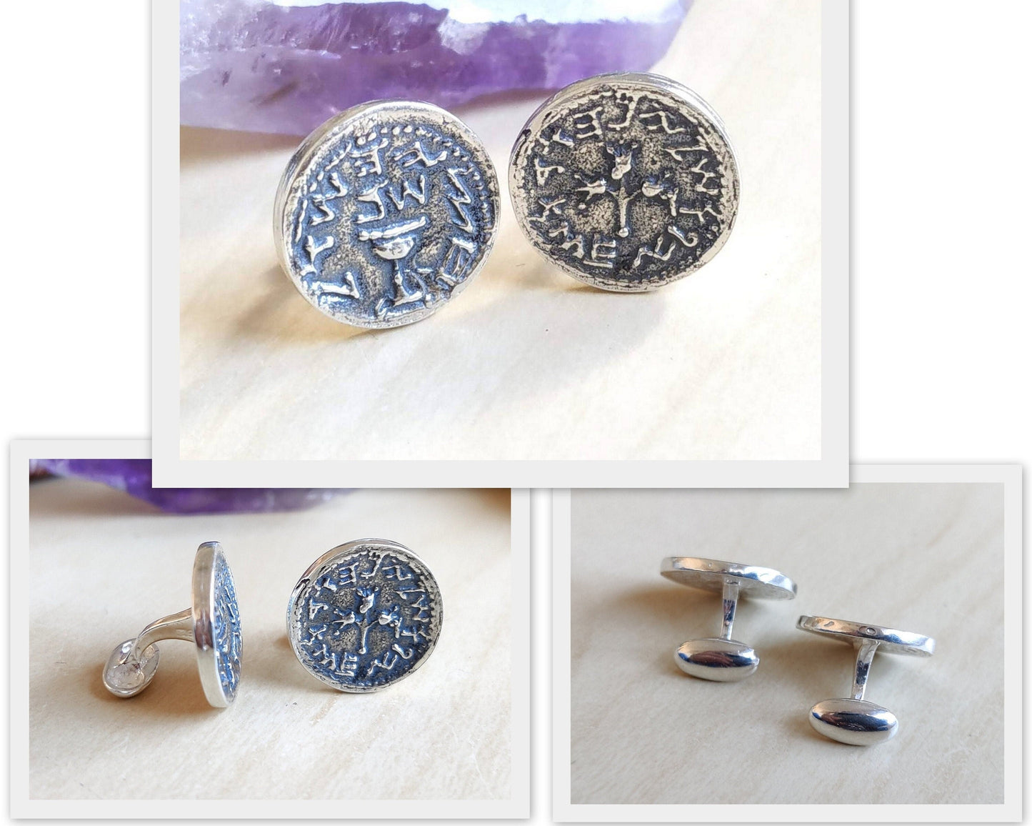 Sterling Silver Jewish Revolt Coin Cufflinks, Bar Mitzvah Gift Barr Designs