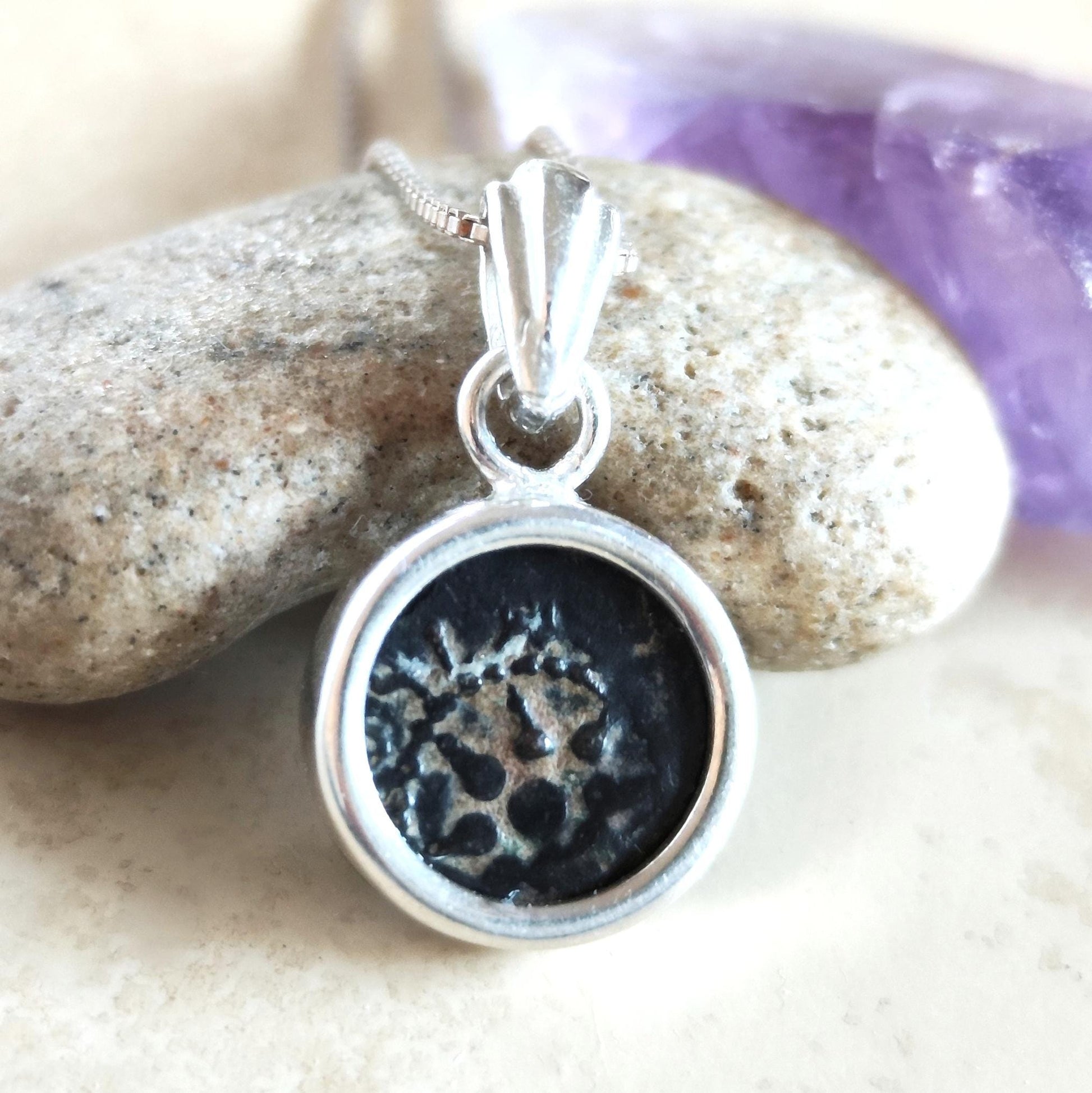 Antique Coin Silver Pendant, Judean Widows Mite Dainty Necklace, Christian New Testament Artifact Barr Designs