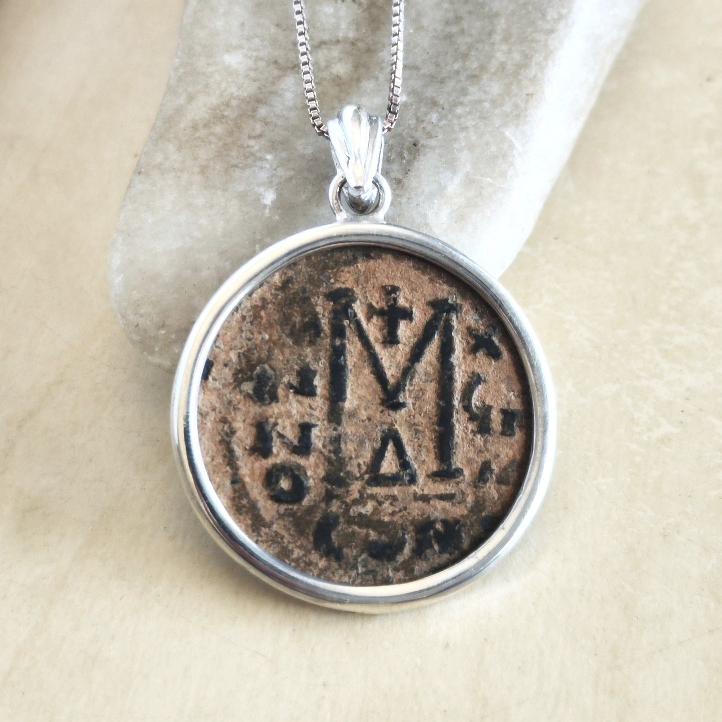 Large Ancient Byzantine Coin Medallion, Byzantine Empire Follis Coin Silver Statement Necklace, Men Unisex Gift Idea, Vintage Style Jewelry