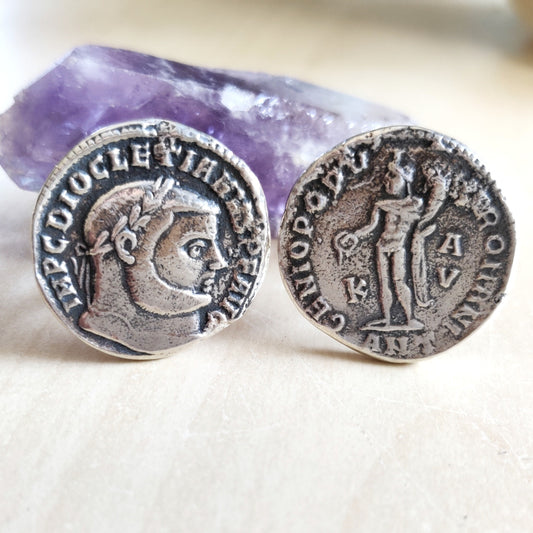 Roman Coin Silver Cufflinks , Emperor Diocletian Replica Coin Cufflinks, Jewelry Gift Idea For men, History Buff Cufflinks