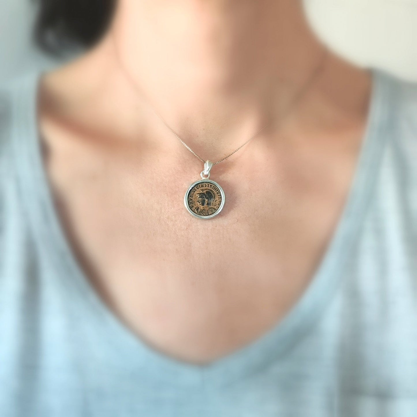 Coin Necklace For Men, Genuine Roman Coin Silver Medallion, Emperor Licinius I Coin Pendant, Vintage Style Gift Idea, Antique Unisex Charm