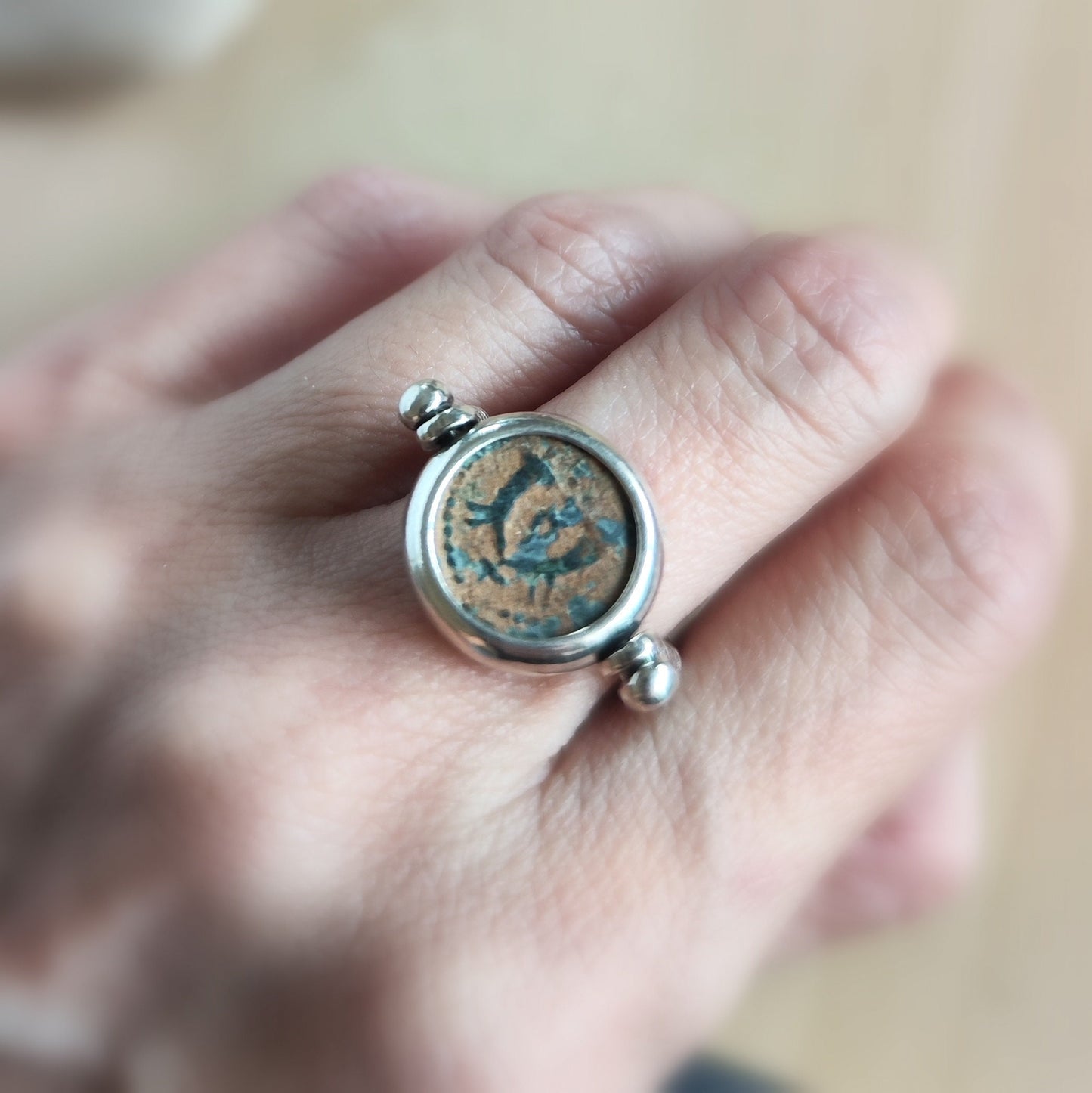 Genuine Roman Judea Biblical Prutah Coin Flip Ring, Antique King Herod I Coin Pendant, Unisex Swivel Silver Ring, Size 8 US, Spinner Jewelry