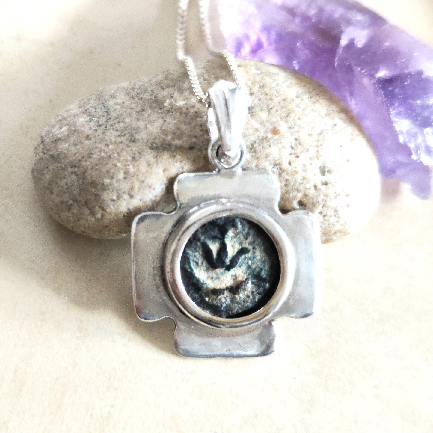 Ancient Widow's Mite Coin Cross Pendant, Jesus Cross silver Medallion, Christian Men Jewelry, Antique Cross Coin Necklace, Christ Coin Gift