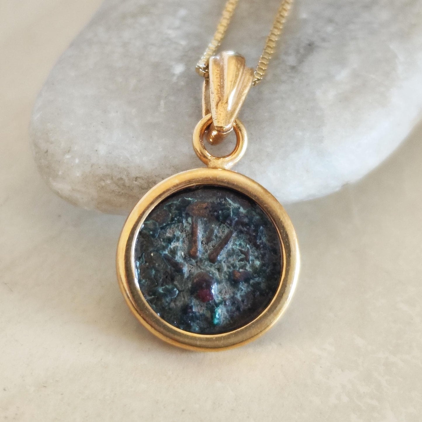 Widow's Mite Pendant, Genuine Ancient Coin Necklace, Vintage Gold Plated Small Coin Pendant, Widow Mite Jewelry, Jesus Christ Antique Coin