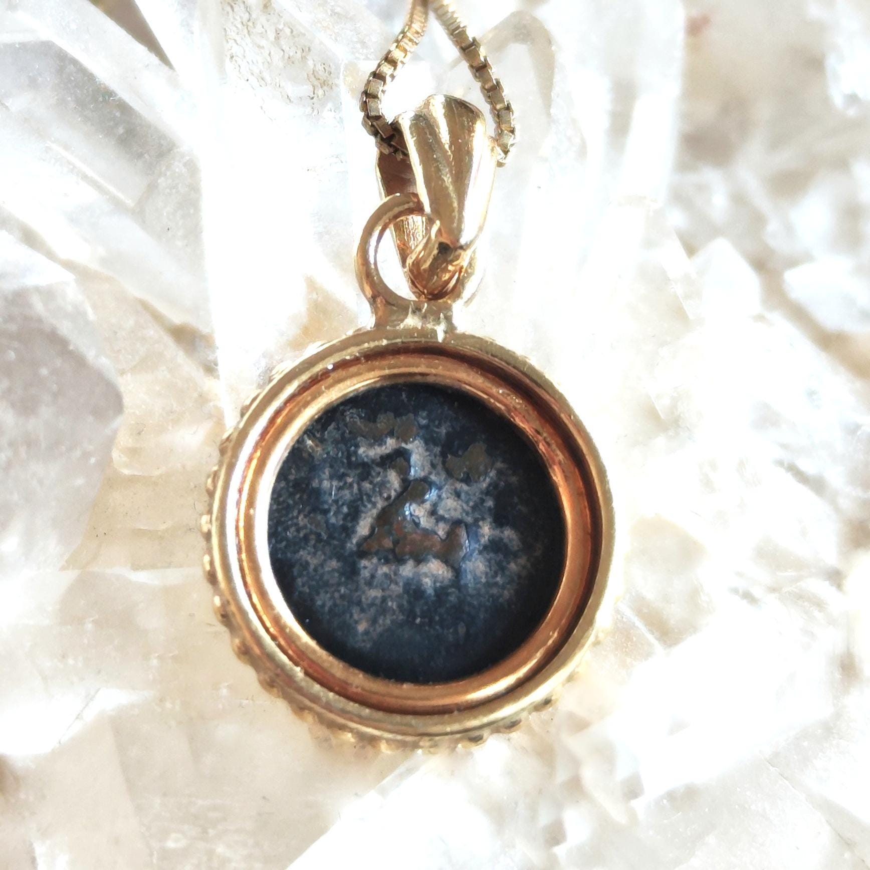 Mark 12:41 Genuine widow's mite Coin Pendant, Biblical Coin Gold Plated Small Necklace Barr Designs