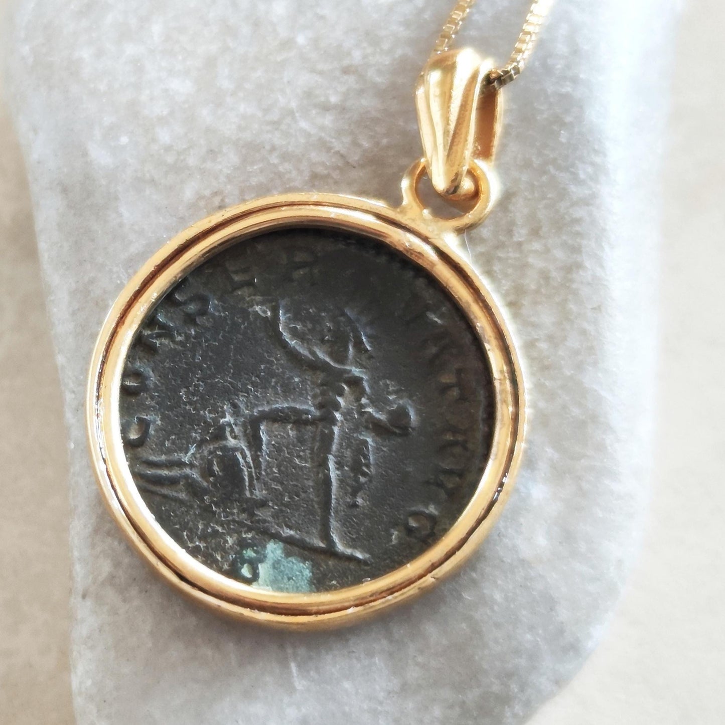 Antique Roman Aurelian Coin Pendant, Authentic Roman Coin Necklace, Real Ancient Coin Necklace, Gold Plated Vintage Pendant
