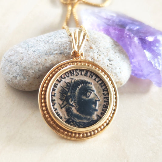 Constantine the Great Coin Pendant, Roman Emperor Christian Necklace, Ancient Coin Gold Plated Medallion, Antique Christian Unisex Gift