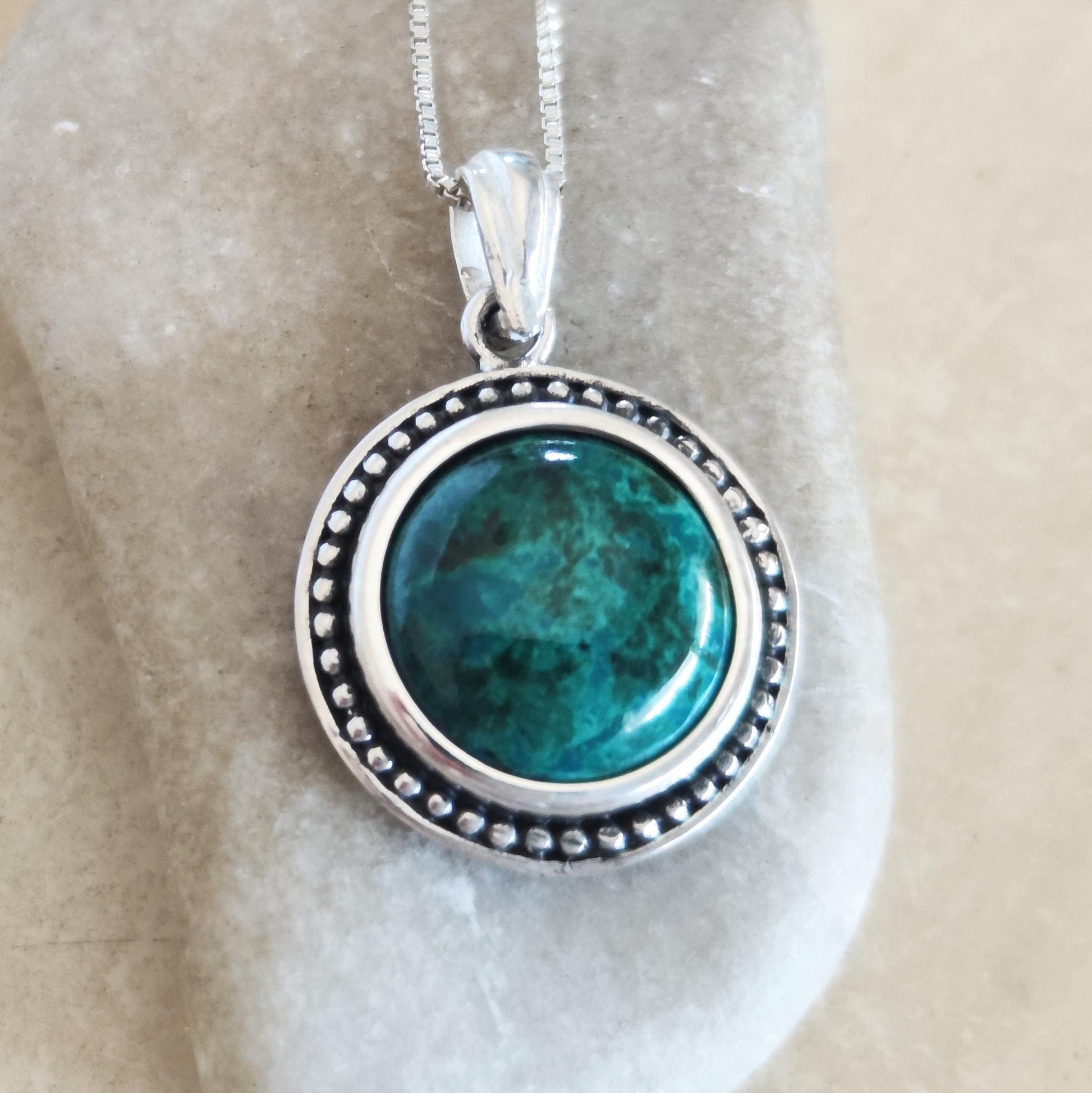 Eilat Stone Silver Pendant: Turquoise Green Cabochon Necklace Barr Designs