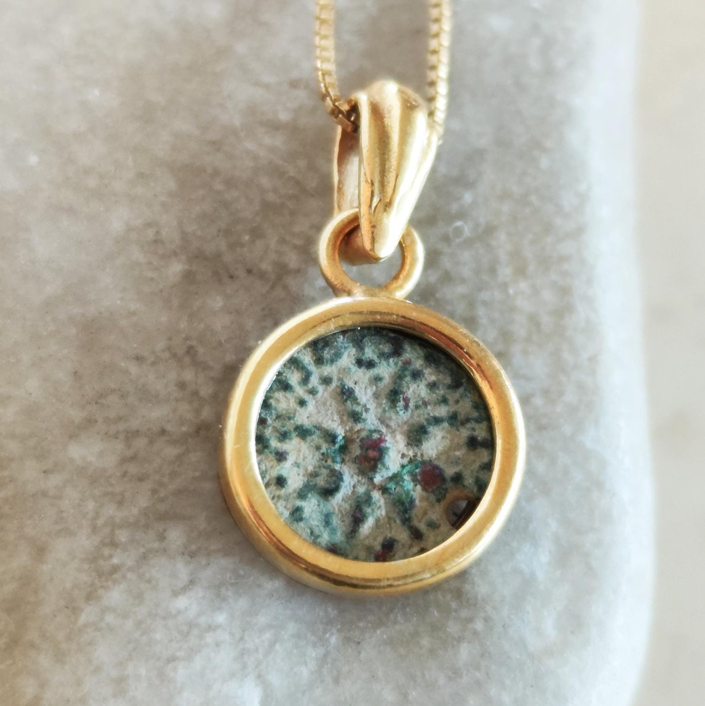 Christian Widow's Mite Coin Dainty Pendant, Antique Bible Coin Small Necklace, Gold Plated Charm Barr Designs