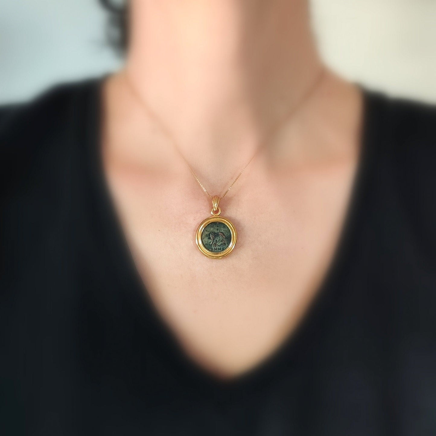 Romulus and Remus Coin Necklace, She Wolf Bronze Medallion, Sterling Silver Gold Plated Pendant Barr Designs