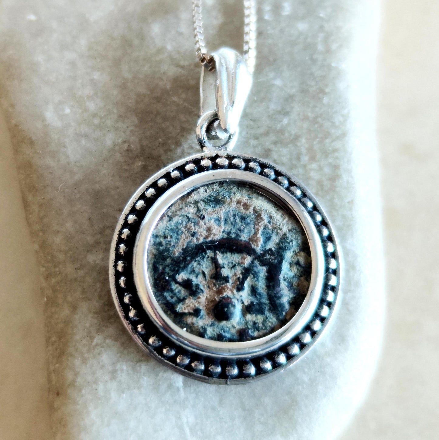 Antique Large Widow's Mite Coin Necklace: Sterling Silver Jesus Medallion Barr Designs