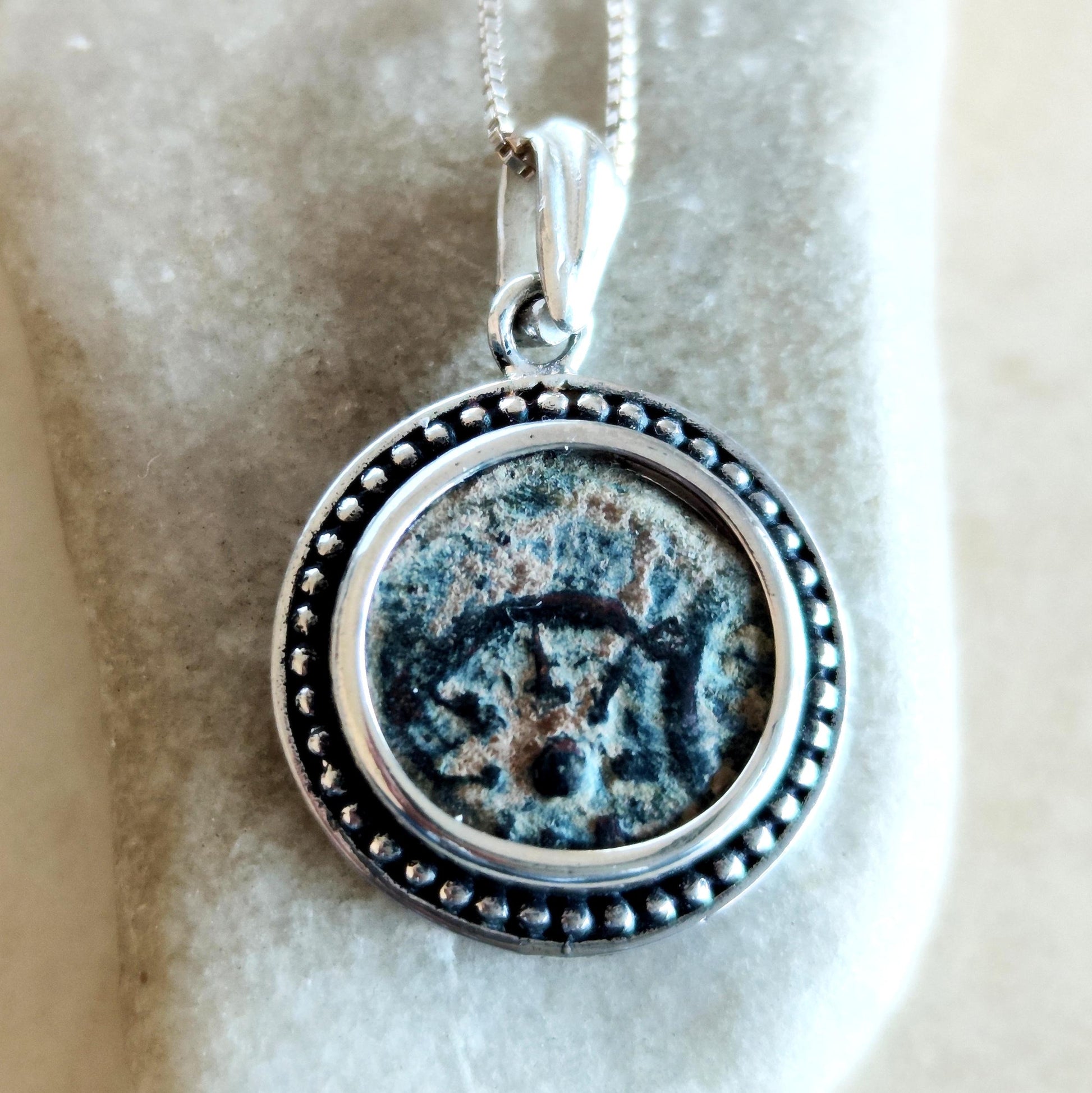 Antique Large Widow's Mite Coin Necklace: Sterling Silver Jesus Medallion Barr Designs