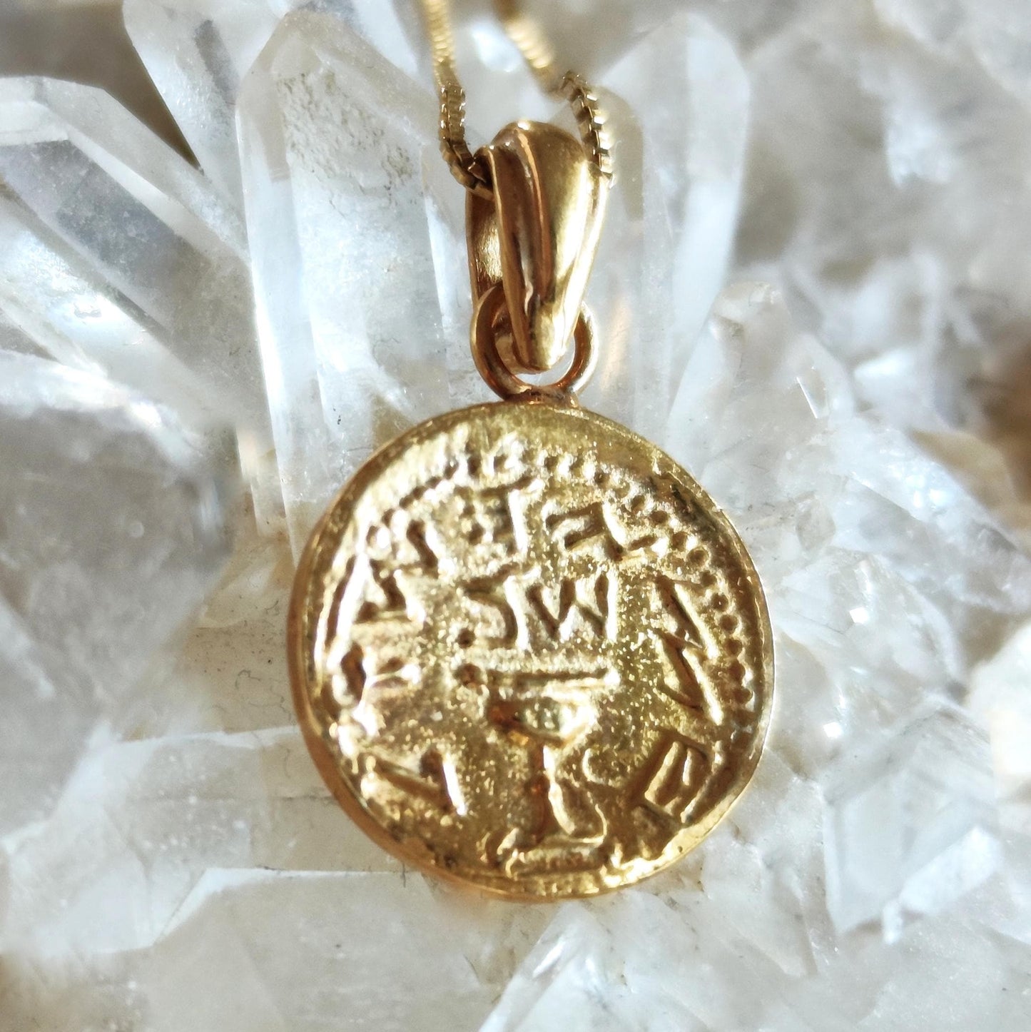 Jewish Half shekel Coin Replica Necklace, Antique Jewish Revolt Temple Tax Coin Pendant