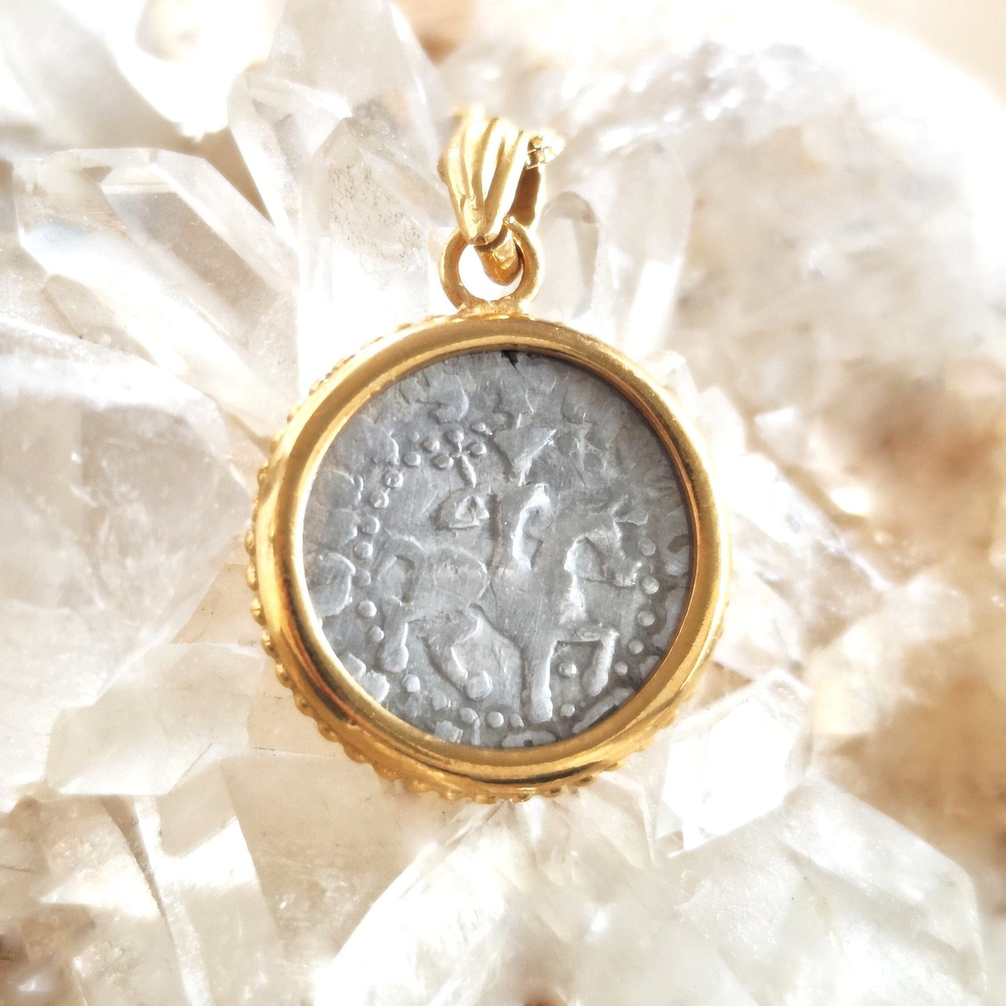 Ancient Medieval Silver Coin Necklace, Authentic Armenia Kingdom Horse Lion Coin, Christian Crusader Cross pendant, Vintage style jewelry