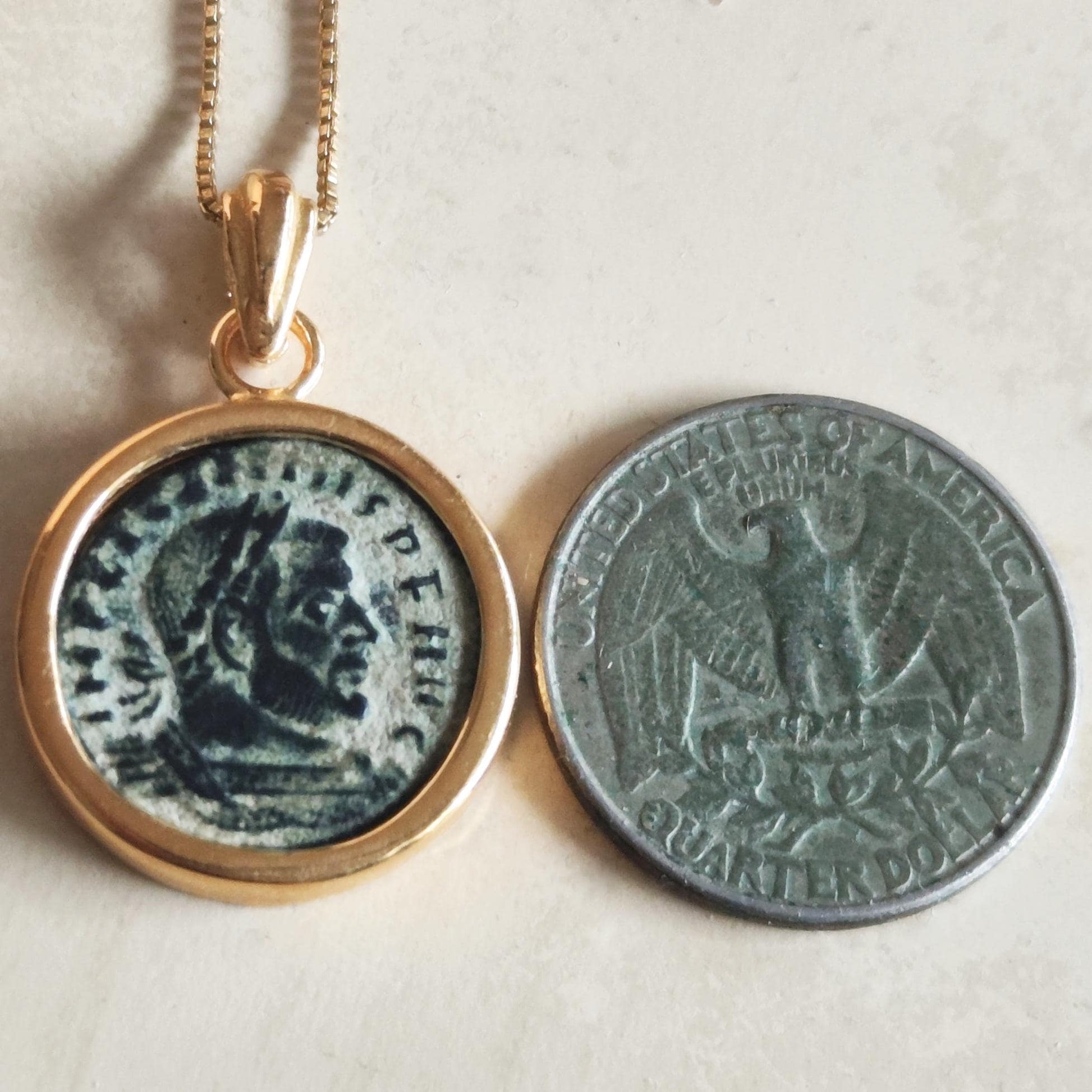 Ancient Roman Coin Necklace: Emperor Licinius 4th Century, Gold Plated Medallion Pendant Barr Designs