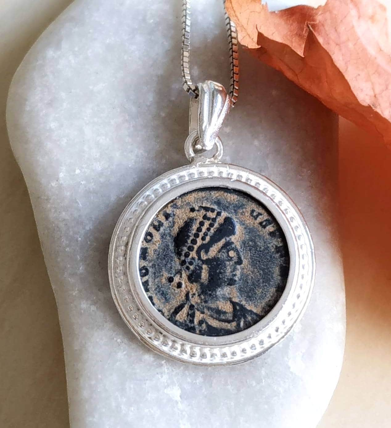 Ancient Roman Emperor Honorius Coin Necklace, Early Christian Theodosius Coin Pendant, Vintage Gift Barr Designs