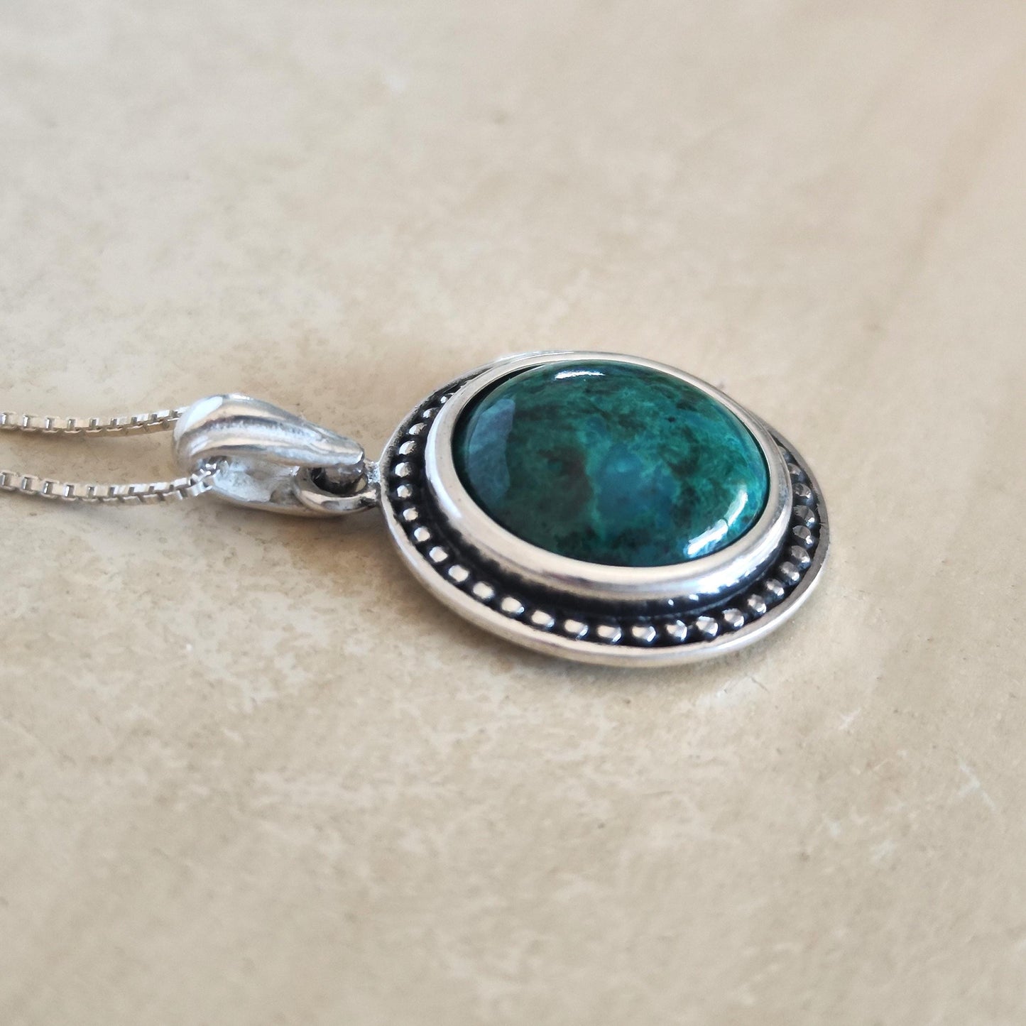 Eilat Stone Silver Pendant: Turquoise Green Cabochon Necklace Barr Designs