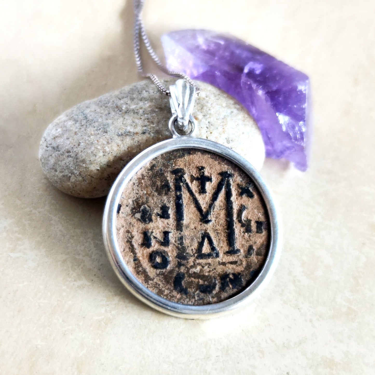 Large Ancient Byzantine Coin Medallion, Byzantine Empire Follis Coin Silver Statement Necklace, Men Unisex Gift Idea, Vintage Style Jewelry