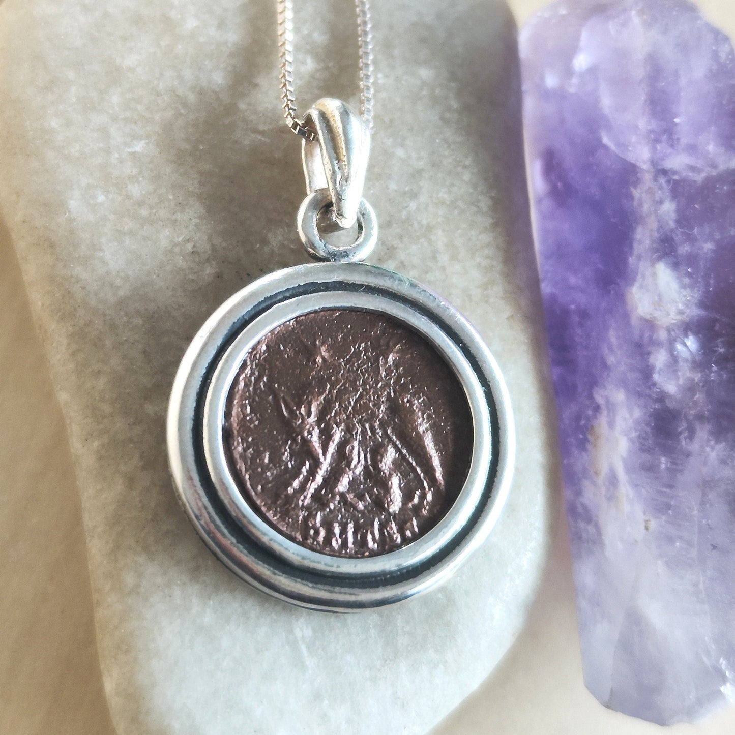 Romulus and Remus Coin Pendant: Sterling Silver Ancient Roman Necklace Barr Designs