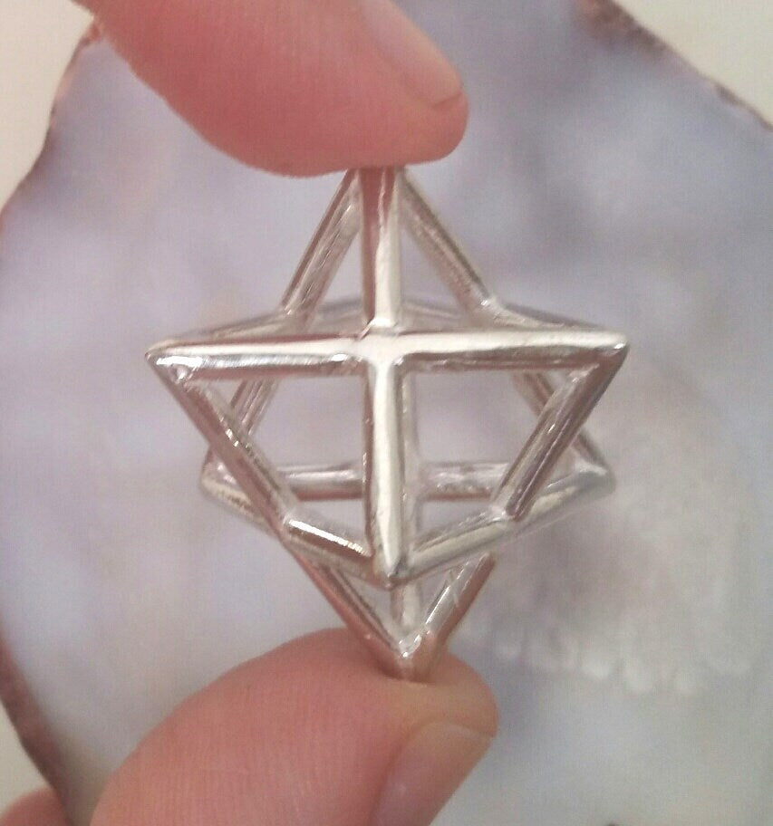Extra Large Merkaba pendant, Sterling Silver Mer Ka Ba necklace, Merkaba Charm, Sacred Geometry, star tetrahedron, meditation tool, men gift