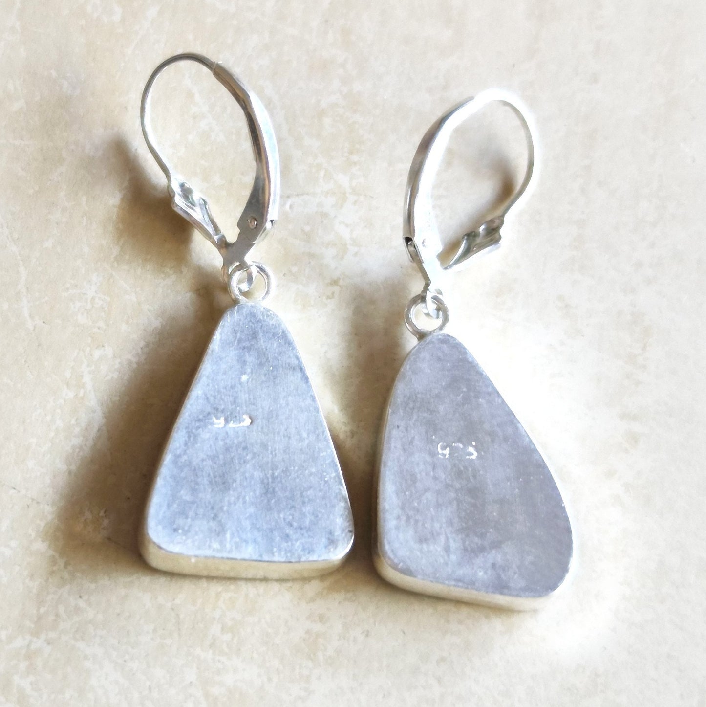 Ancient Roman Glass Earrings, Green Purple peacock Triangle Drop Earrings, Israeli jewelry, Silver Glass Dangle Earrings, Statement Earrings