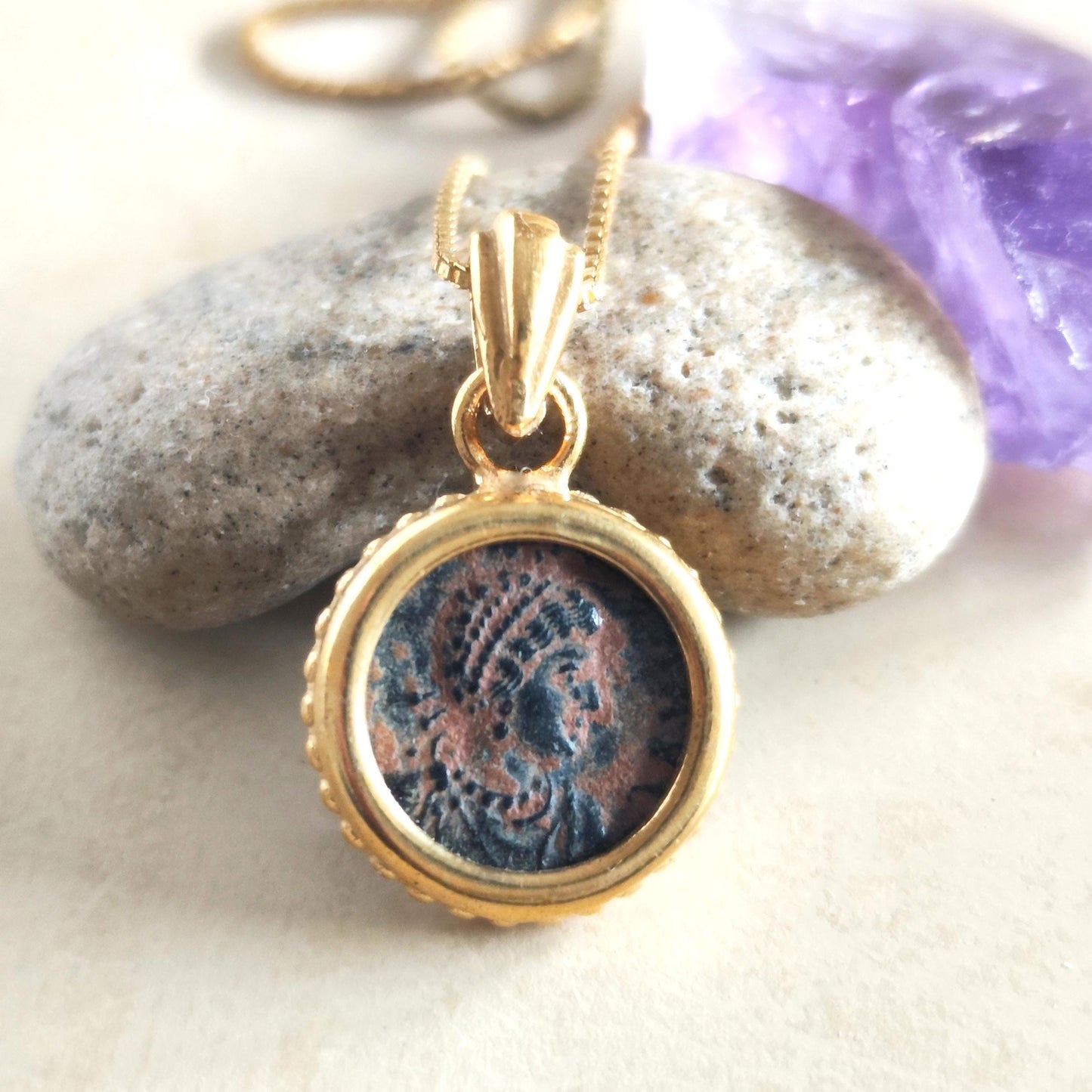 Ancient Roman Empress Coin Necklace, St. Aelia Flaccilla Small Medallion, Christian Orthodox Jewelry, Emperor Theodosius Arcadius Honorius