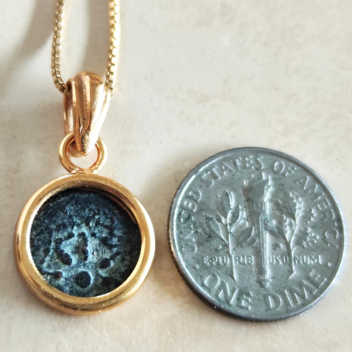 Mark 12:41 Widow's Mite Coin Necklace, Genuine Biblical Coin Gold Plated Small Pendant, Antique Real Jesus Ancient Coin, Christian Jewelry