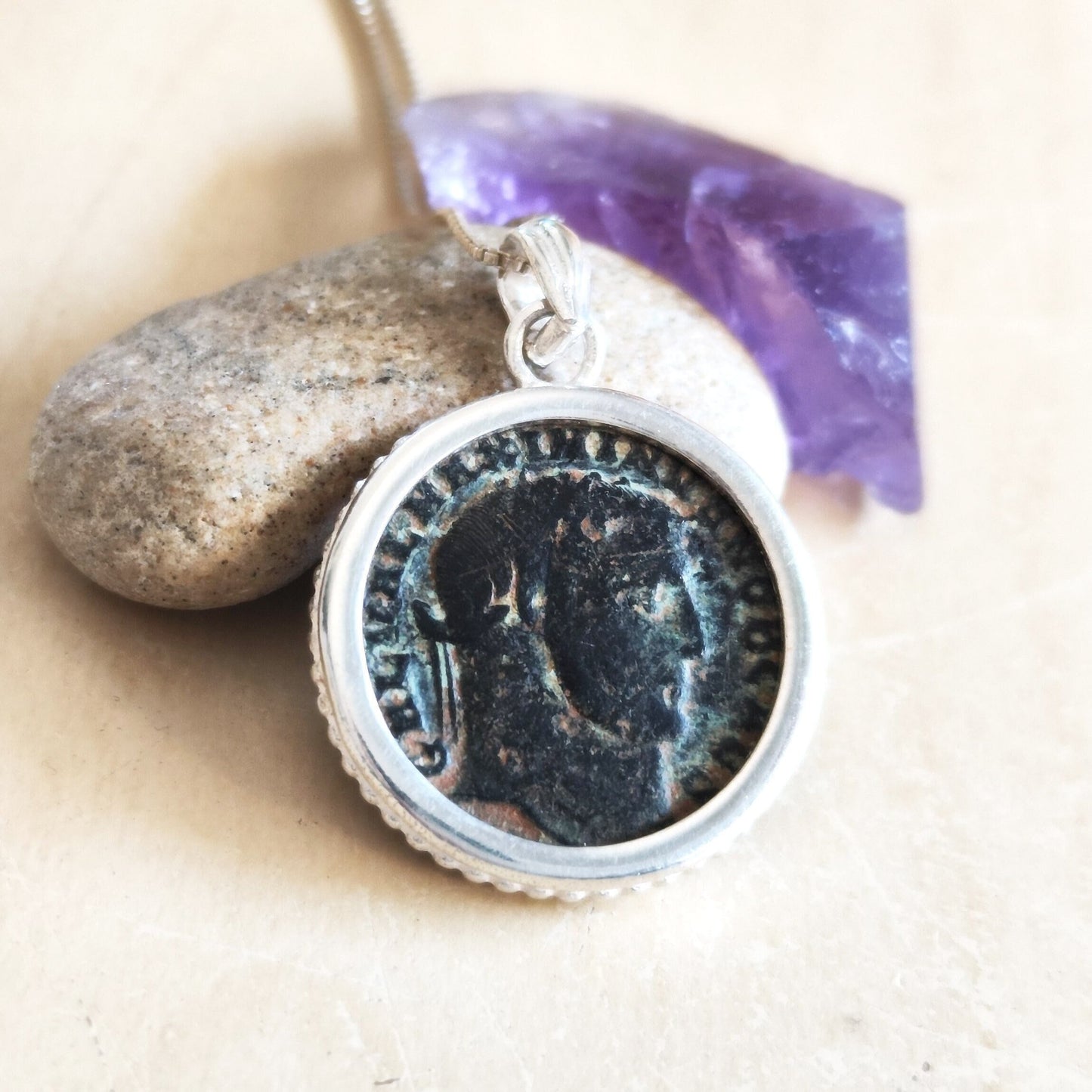 Antique Roman Empire Coin Medallion, Silver Necklace For Men, Certified Ancient Coin of Emperor Galerius Statement Pendant