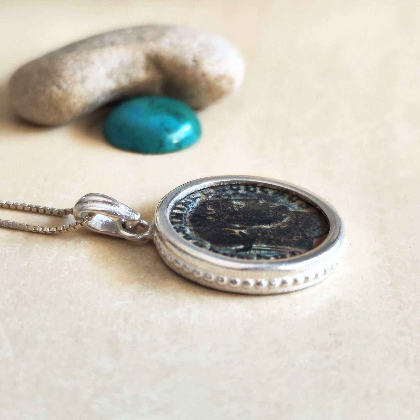 Antique Roman Empire Coin Medallion, Silver Necklace For Men, Certified Ancient Coin of Emperor Galerius Statement Pendant