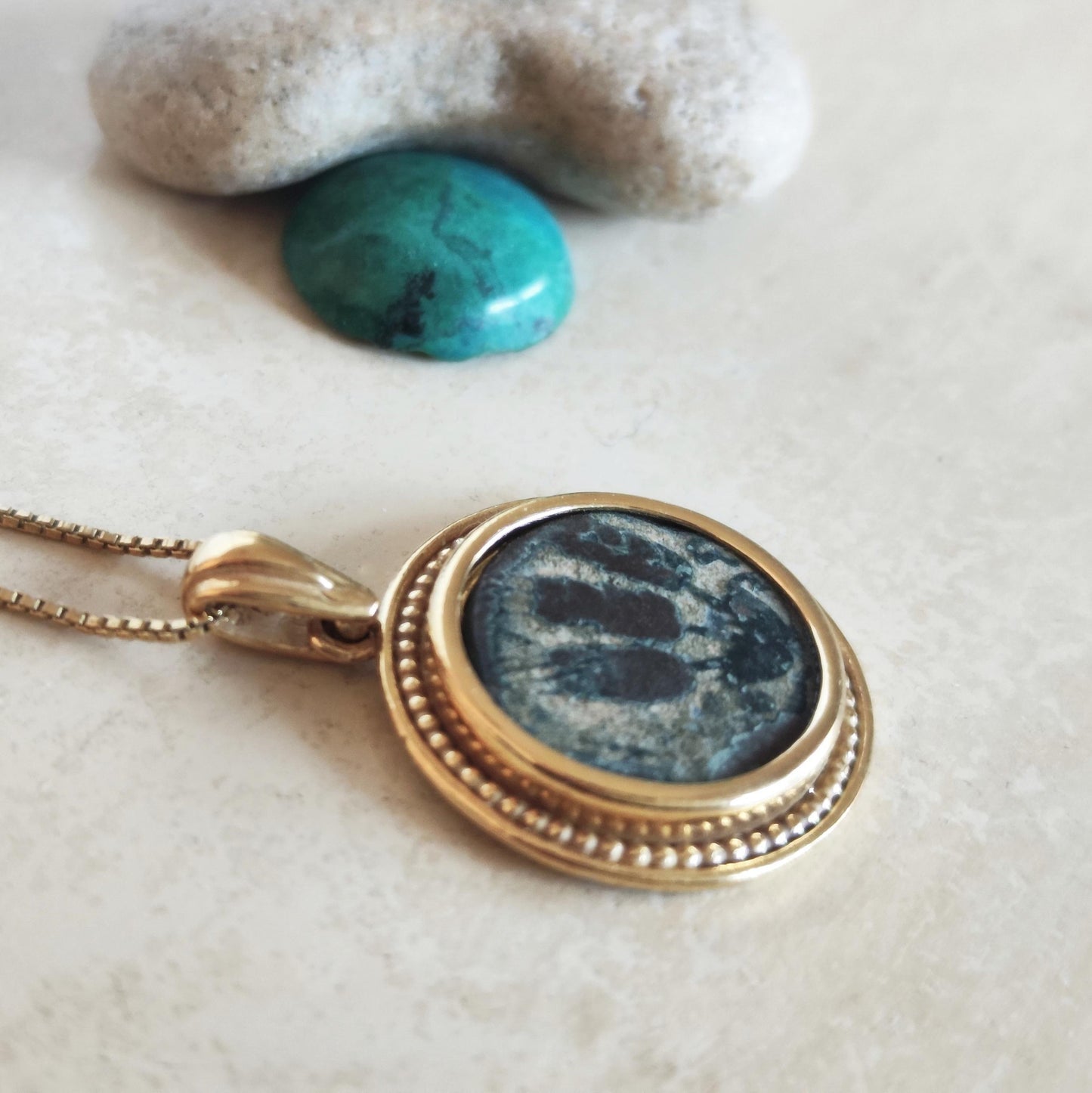 Ancient Roman Coin Gold Plated Necklace, King Herod Agrippa Bronze Coin, Vintage Coin Medallion, Jewish Judea Pendant, Women Coin Necklace