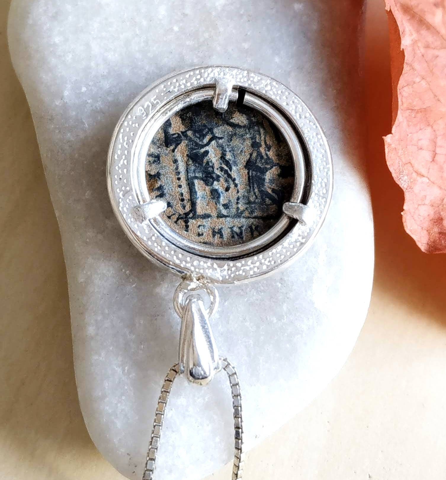 Ancient Roman Emperor Honorius Coin Necklace, Early Christian Theodosius Coin Pendant, Vintage Gift Barr Designs