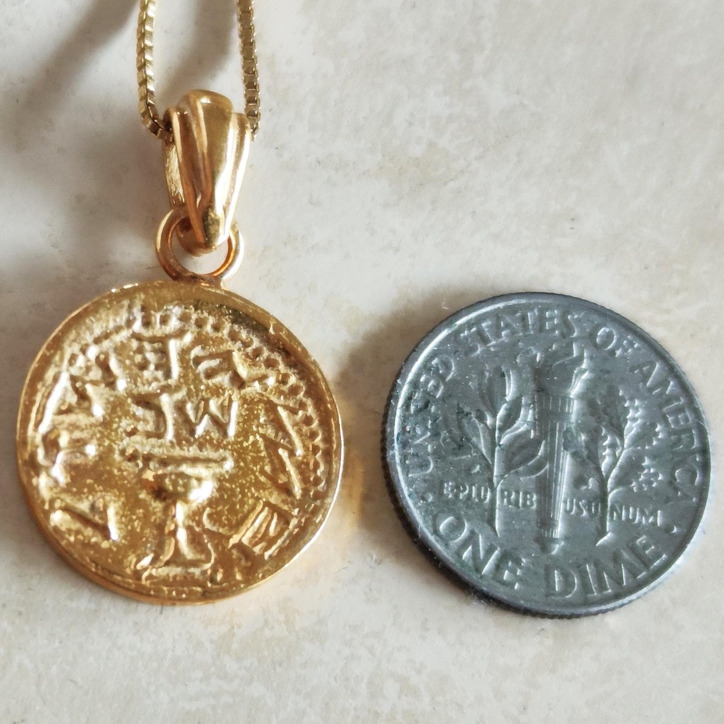 Jewish Half shekel Coin Replica Necklace, Antique Jewish Revolt Temple Tax Coin Pendant
