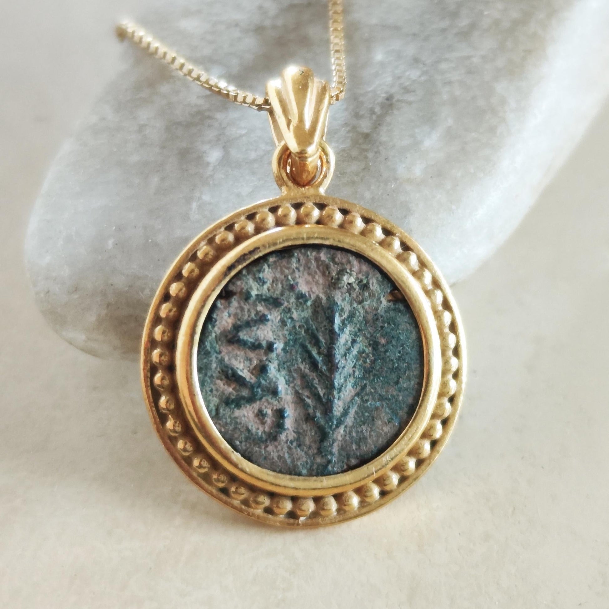 Ancient Roman Nero Coin Necklace: 18K Gold Plated Sterling Silver, Palm Branch Prutah Barr Designs