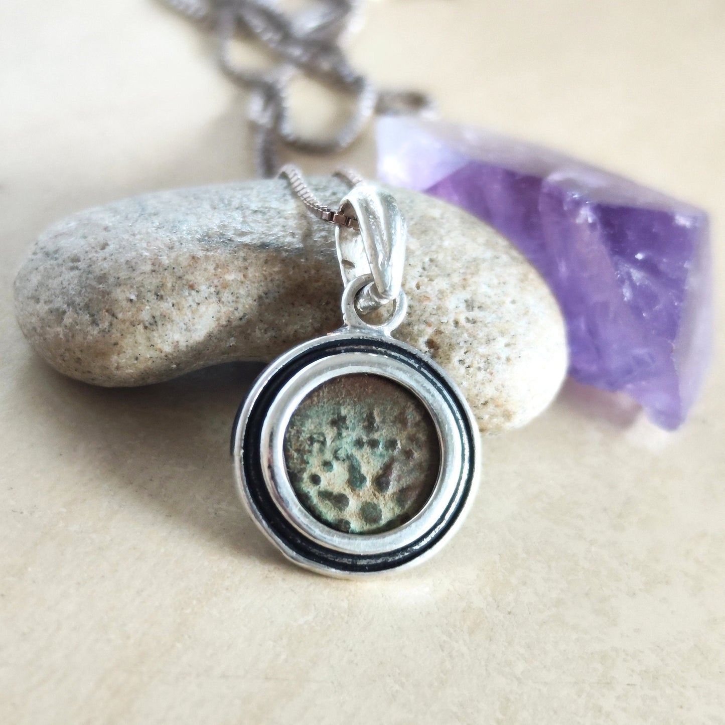 Bible Gift for Men, Widow's Mite Silver Pendant, Christian Faith Necklace, Vintage Necklace, Widow Mite Jewelry, Ancient Jesus Coin Pendant