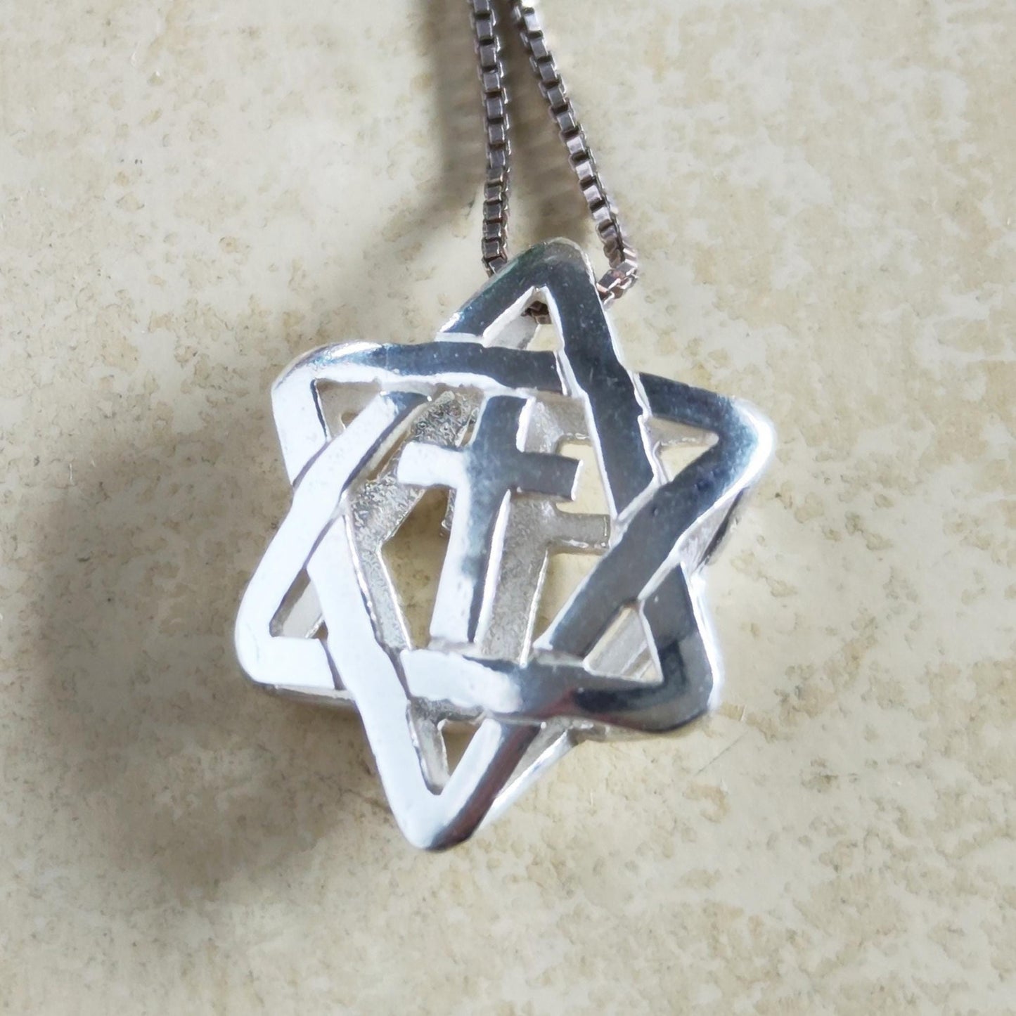 Star of David With Cross necklace, silver 3 dimensions messianic jewelry, Jewish Christian pendant, interfaith jewelry, unisex necklace