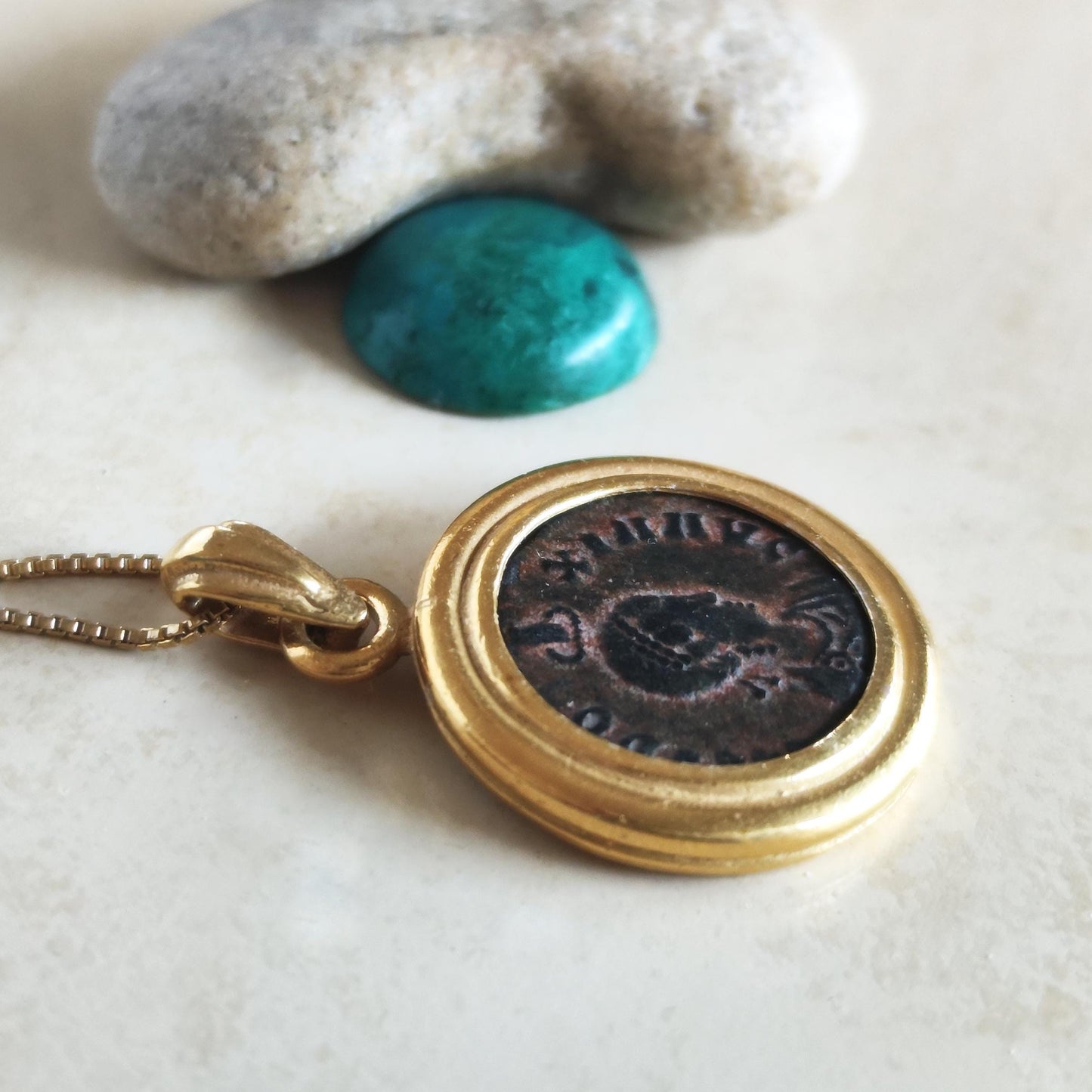 Ancient Roman Coin Necklace: Empress Aelia Eudoxia Christian Orthodox Medallion, Gold Plated Barr Designs