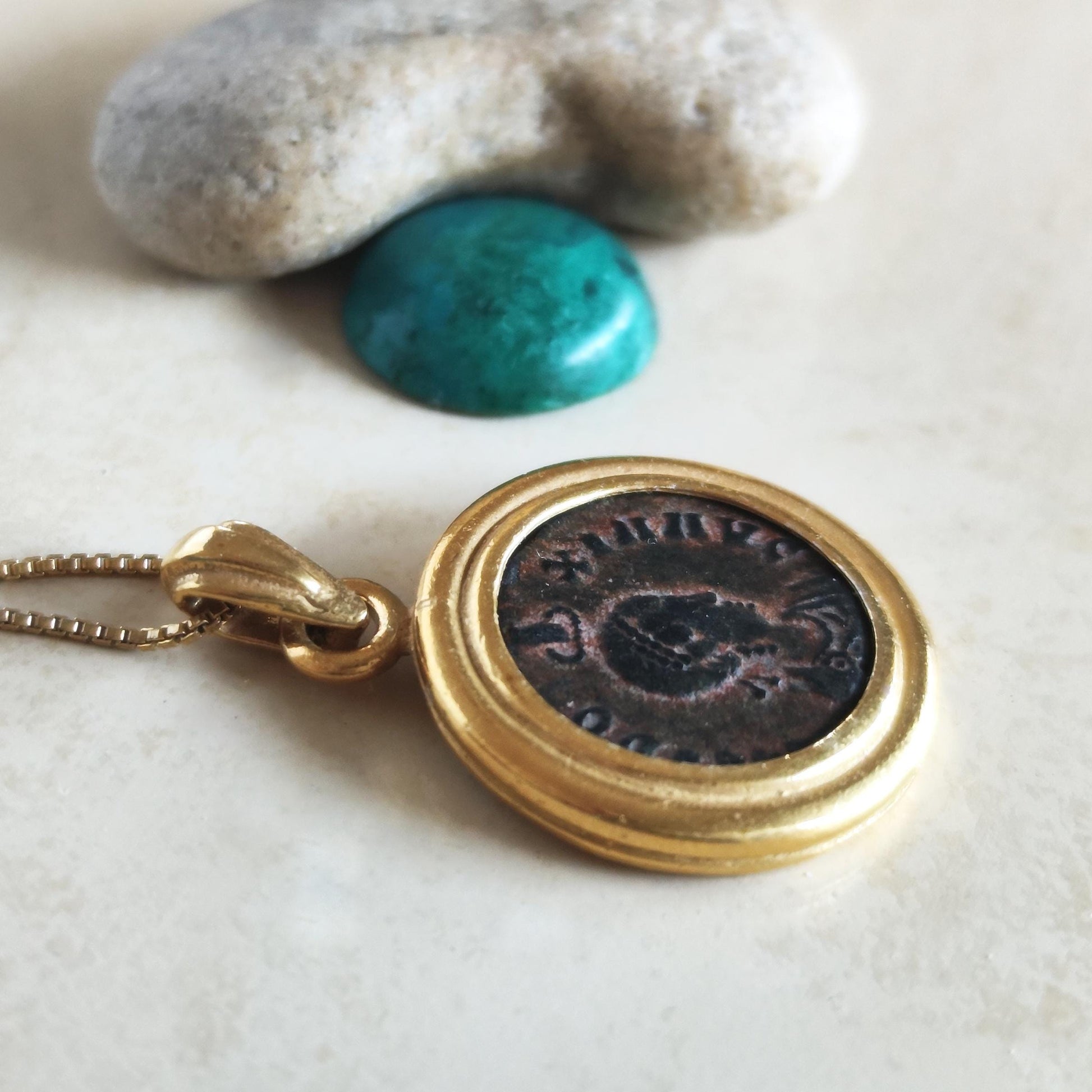 Ancient Roman Coin Necklace: Empress Aelia Eudoxia Christian Orthodox Medallion, Gold Plated Barr Designs
