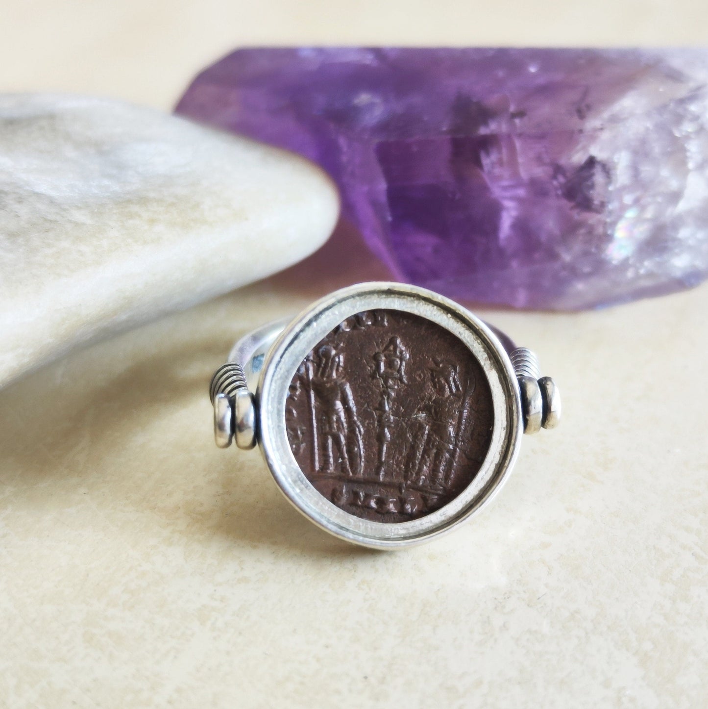 Ancient Roman Coin Sterling Silver Flip Ring: Constantine Era, Size 8 Barr Designs