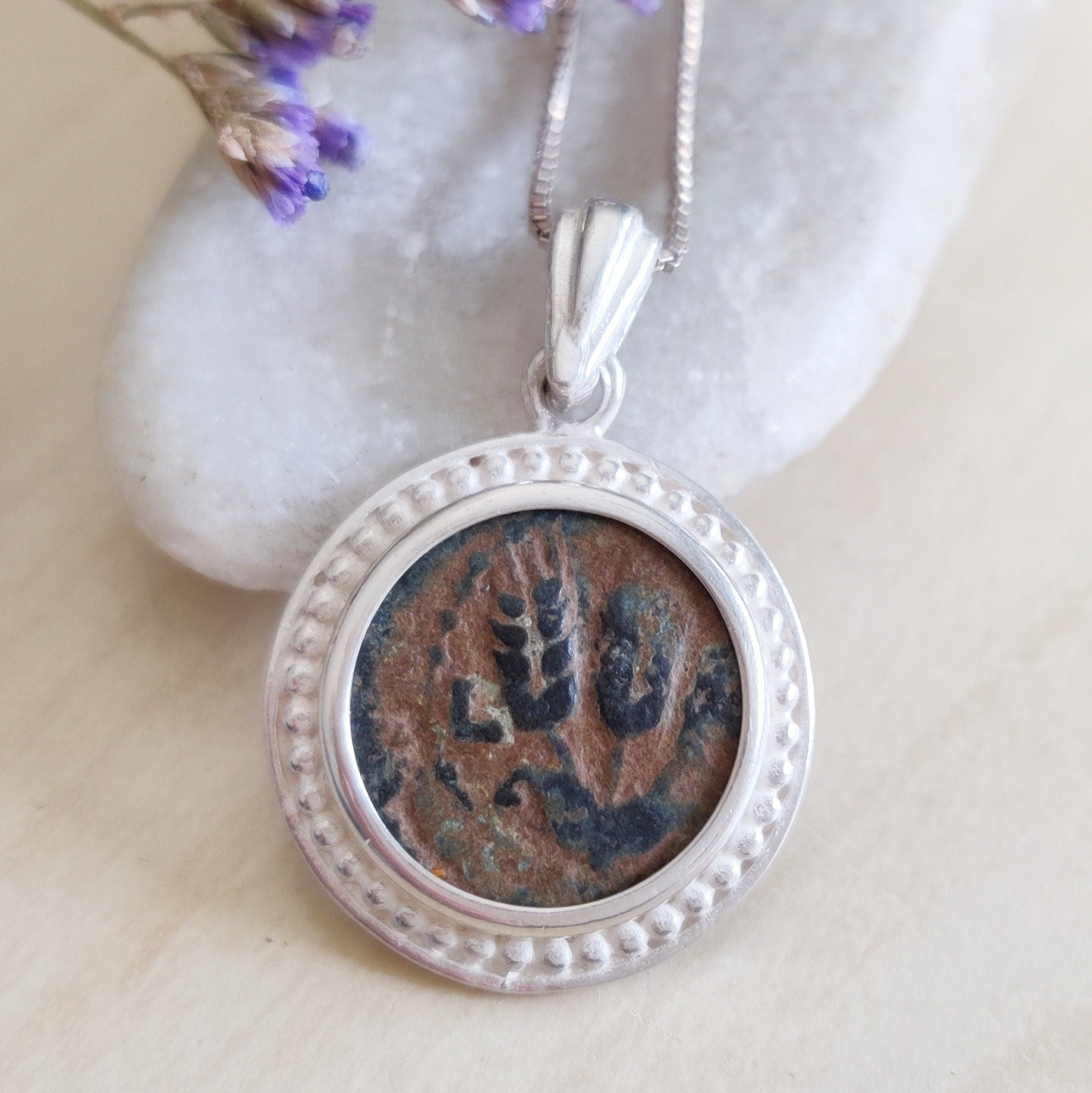 Ancient Jewish Roman coin silver Medallion, Certified King Herod Agrippa Coin Pendant Barr Designs