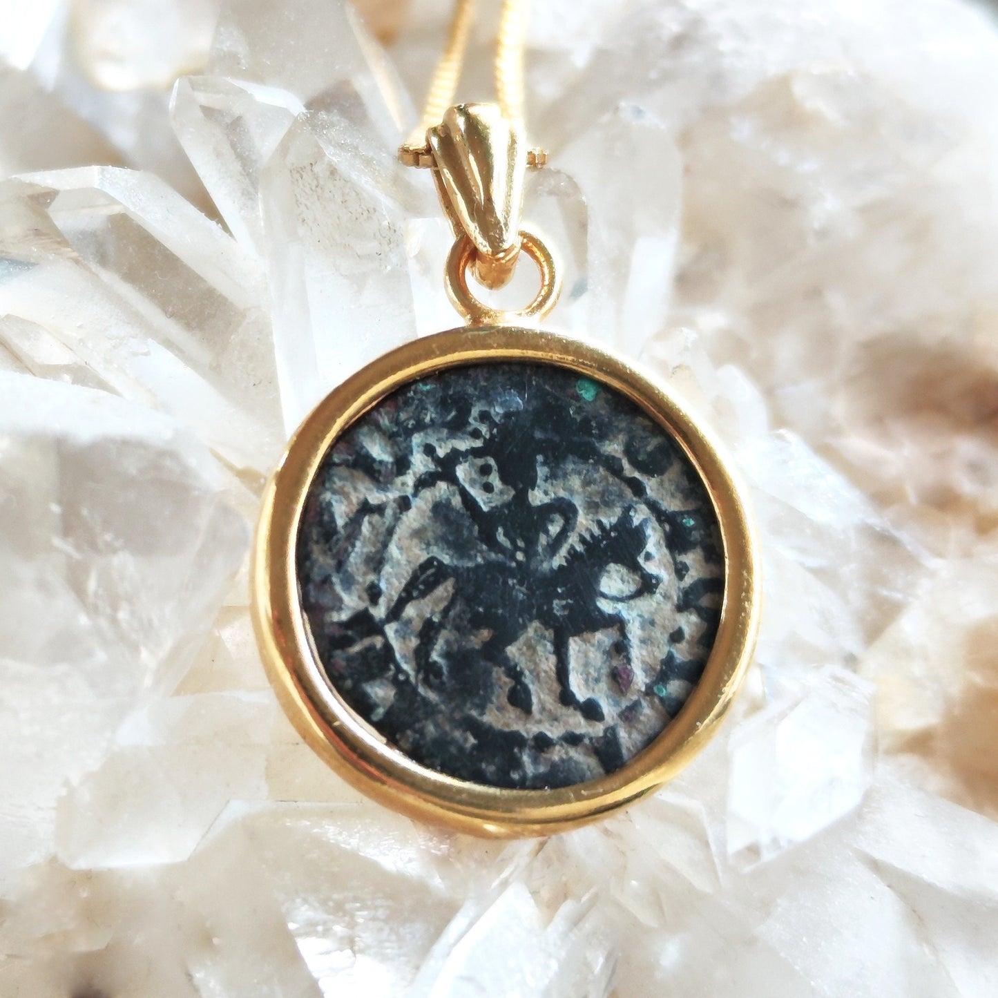 Ancient Crusader Knight Coin Pendant, Christian Cross Necklace, Horse Coin Gold Plated Necklace, Armenia Cilicia Coin, History Buff Gift