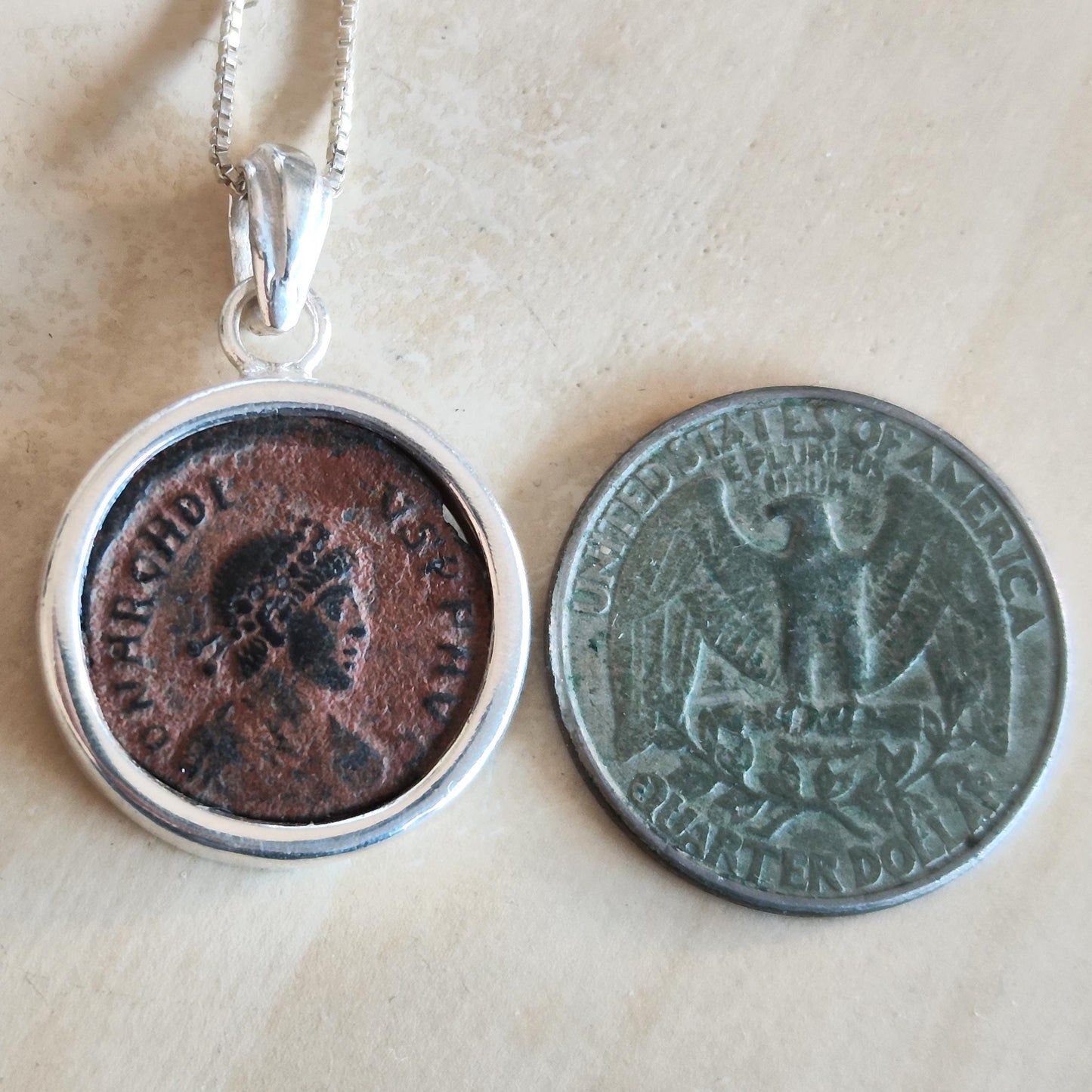 Antique Silver Medallion of Roman Emperor Arcadius, Early Christian Coin Men Jewelry