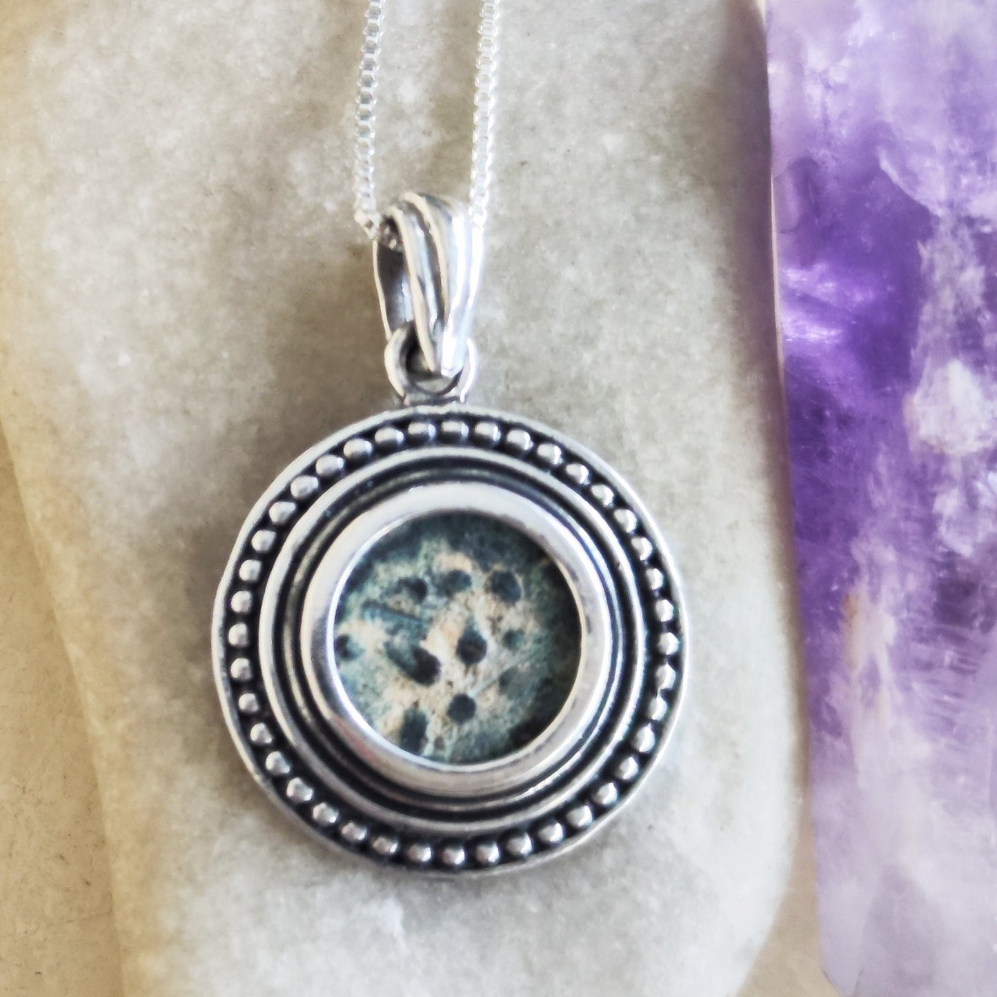 Ancient Christian coin pendant, Antique widow's mite silver pendant with certificate, Religious men unisex medallion, Jesus poor widow mite